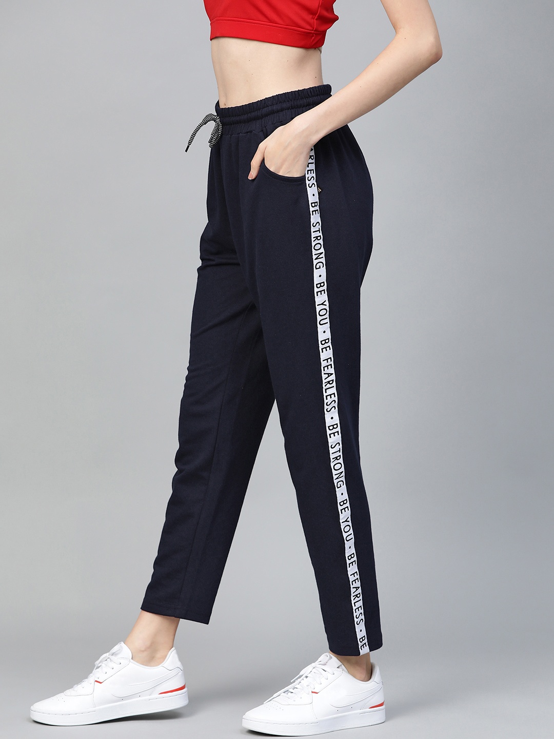 

Hubberholme Women Navy Blue Slim Fit Solid Side Taping Track Pants