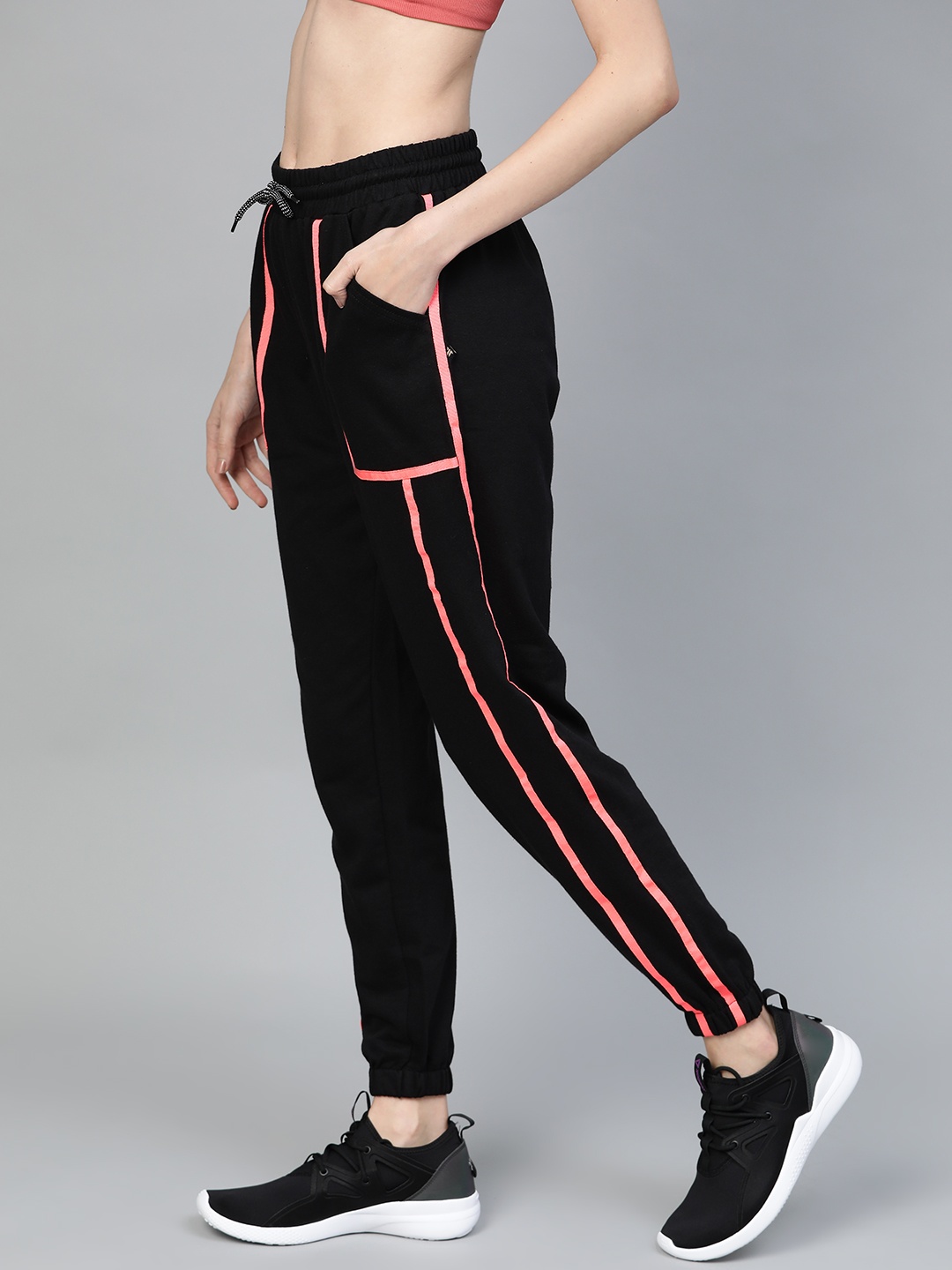 

Hubberholme Women Black Slim Fit Solid Contrast Taping Joggers