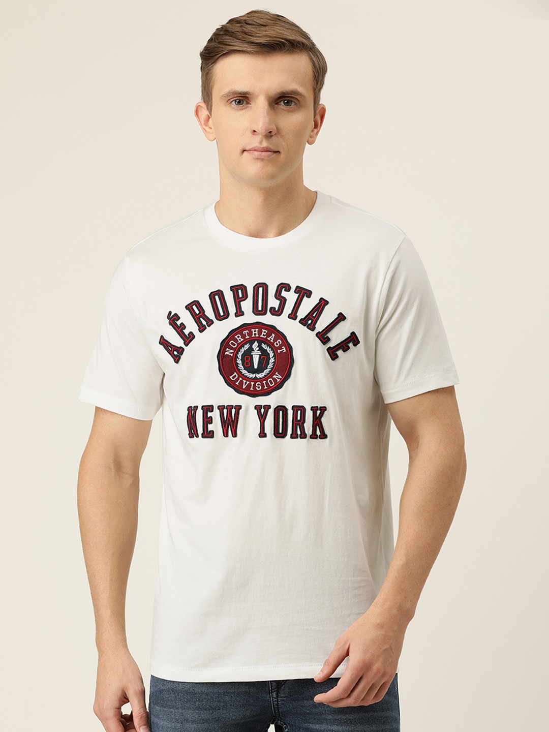 

Aeropostale Men White Self Design Round Neck T-shirt