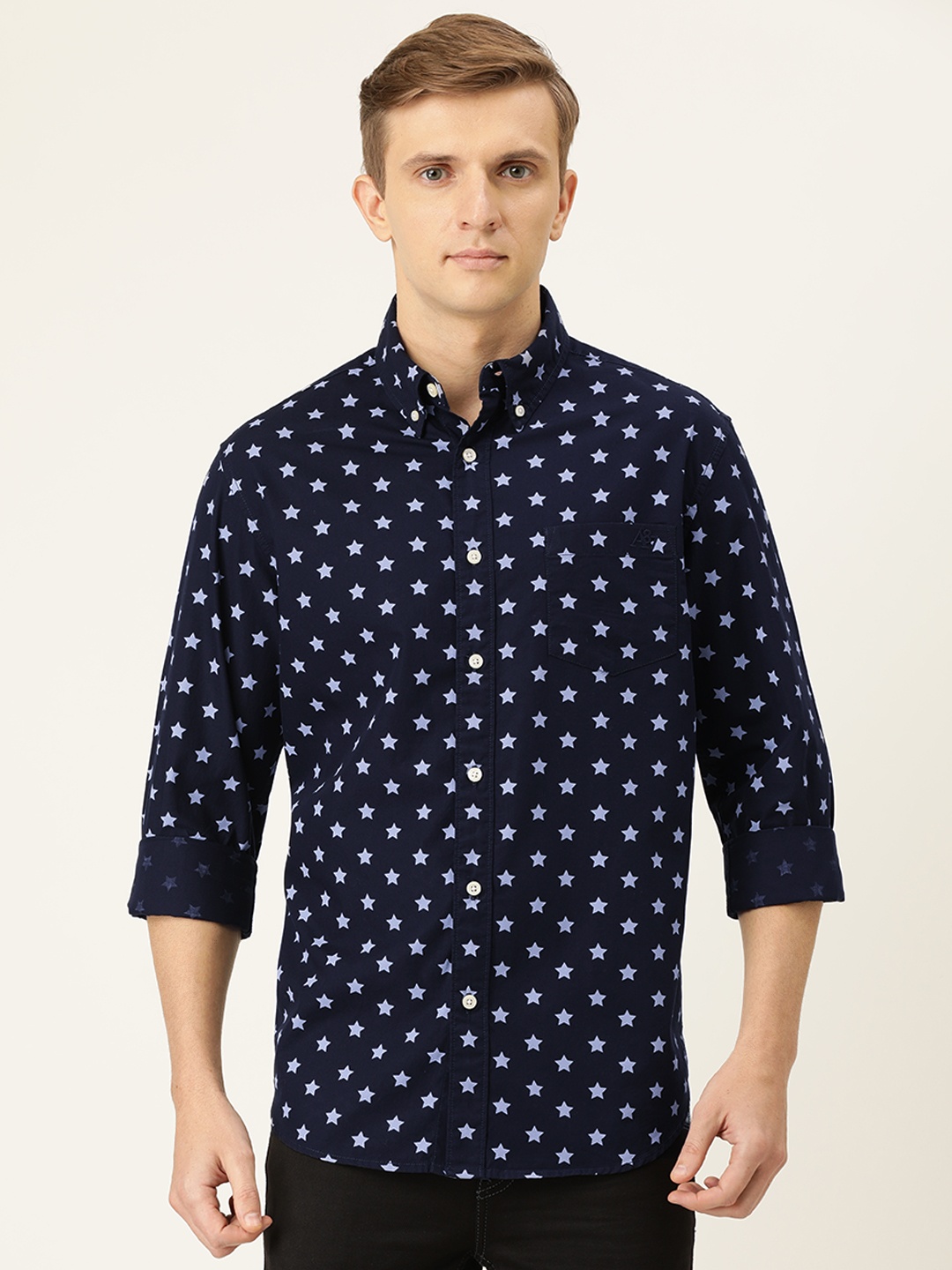 

Aeropostale Men Navy Blue Regular Fit Stars Printed Casual Shirt