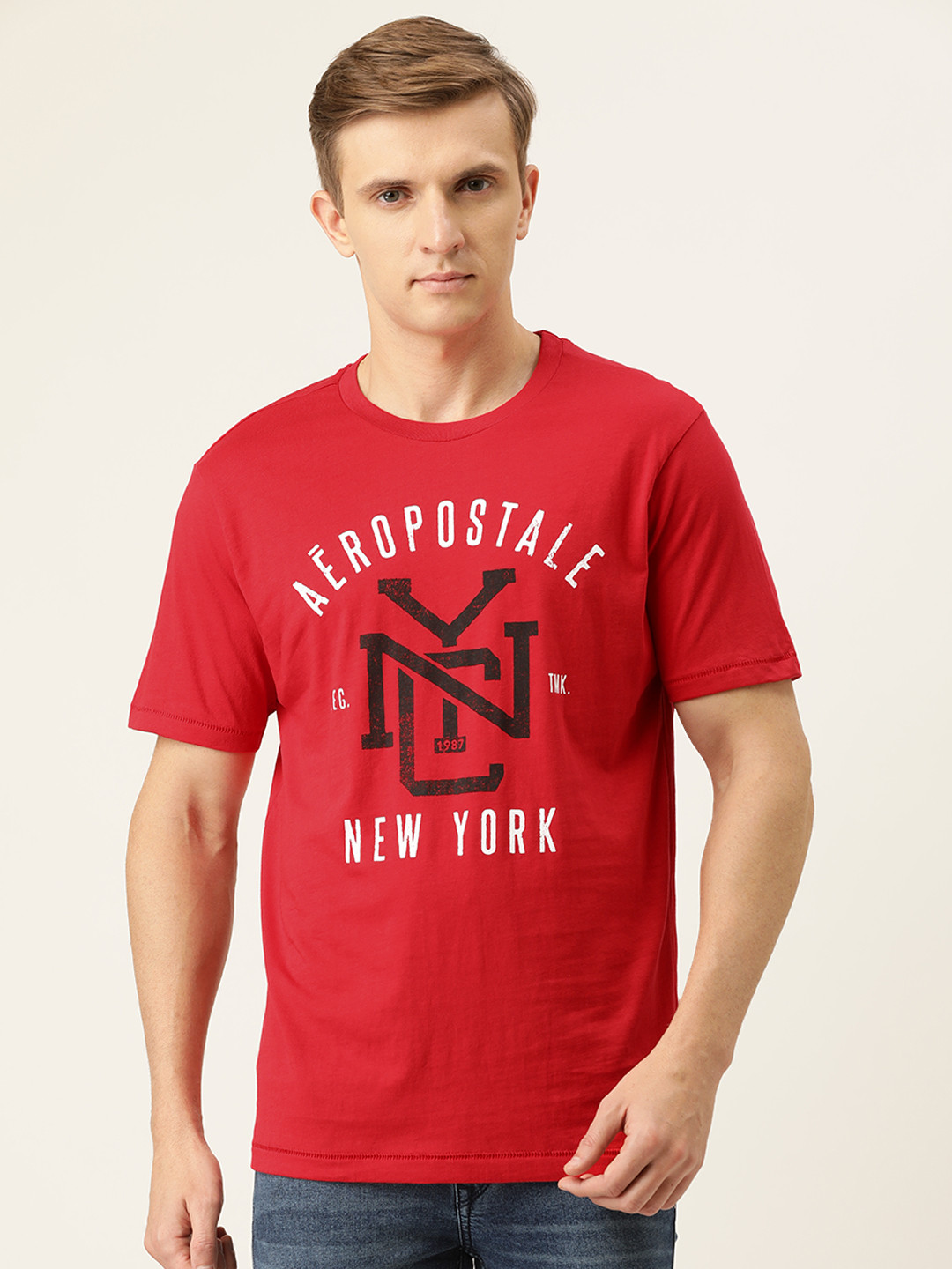 

Aeropostale Men Red Printed Round Neck T-shirt