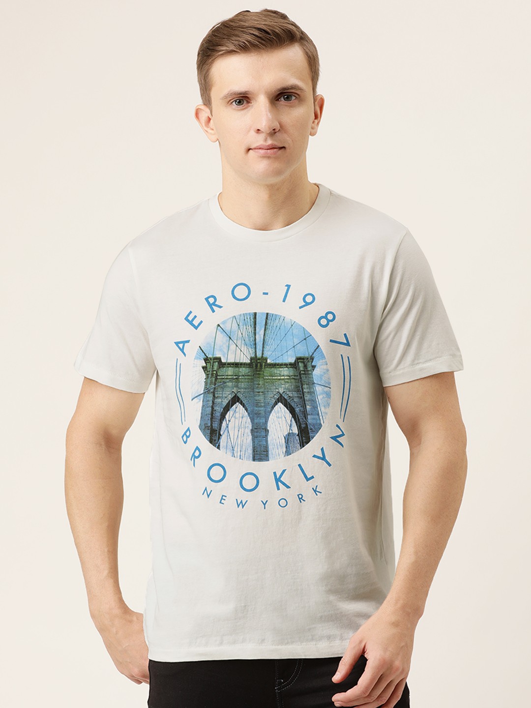 

Aeropostale Men White Printed Polo Collar Pure Cotton T-shirt