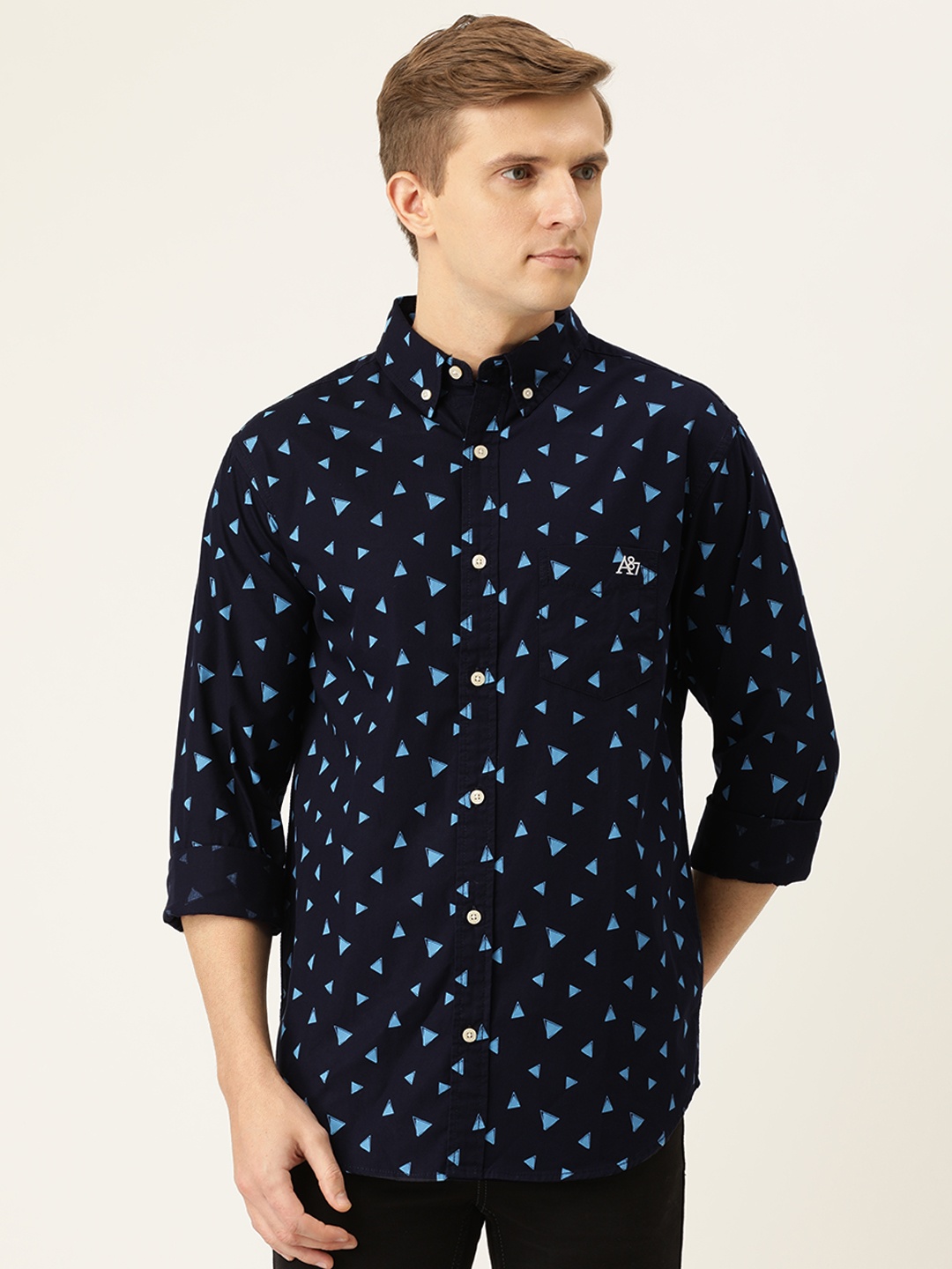 

Aeropostale Men Navy Blue Regular Fit Printed Casual Shirt