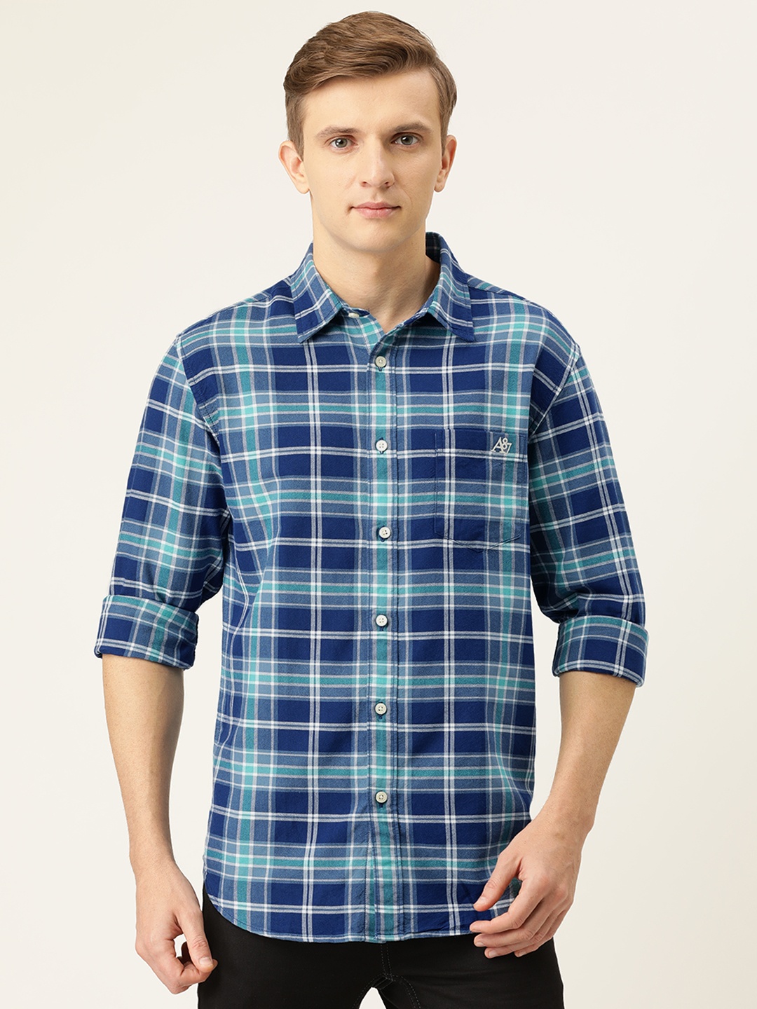 

Aeropostale Men Blue & White Regular Fit Checked Casual Shirt