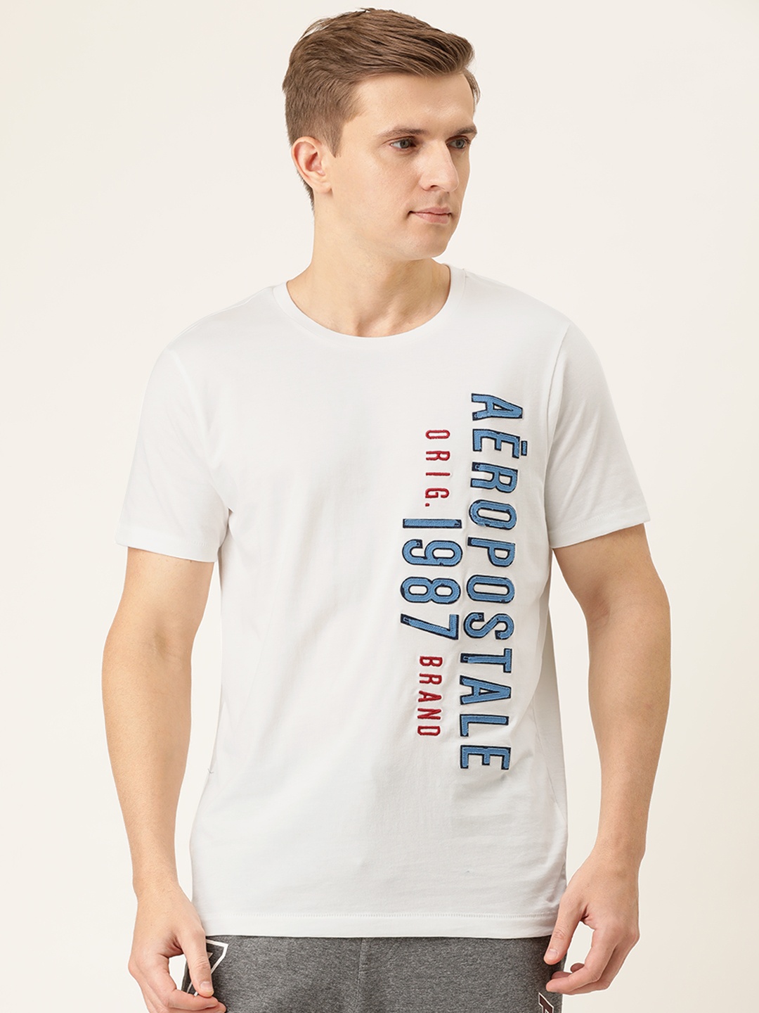 

Aeropostale Men White Printed Round Neck Pure Cotton T-shirt