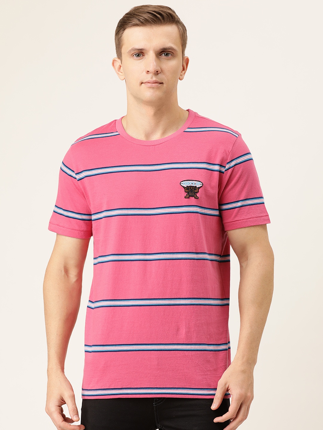 

Aeropostale Men Red Striped Round Neck T-shirt