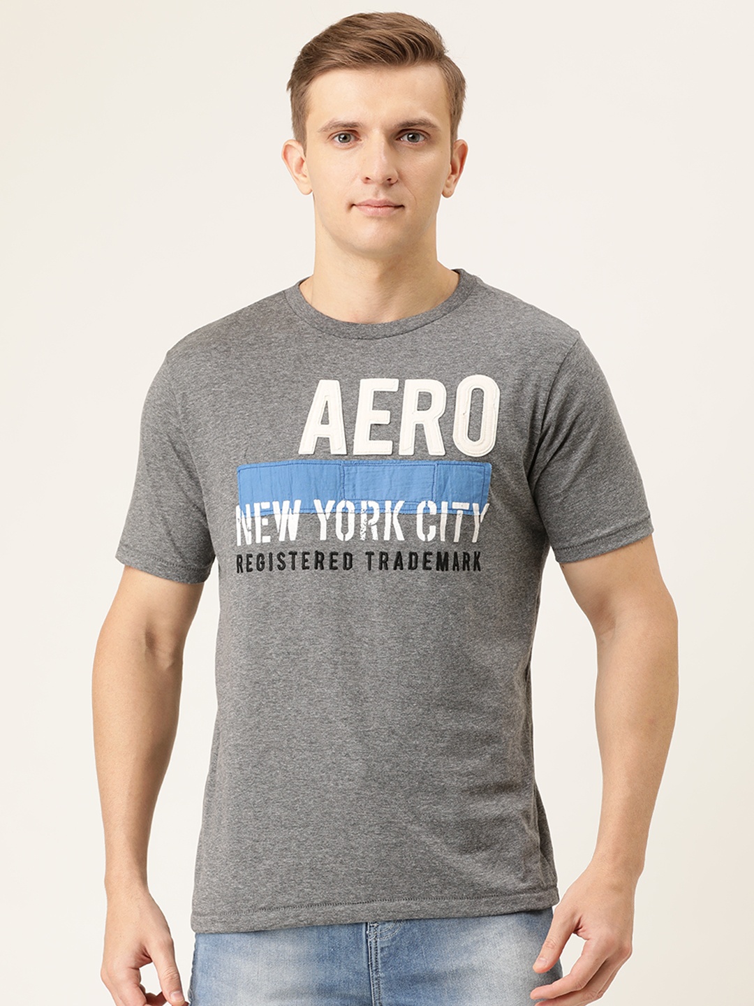 

Aeropostale Men Grey Printed Round Neck T-shirt