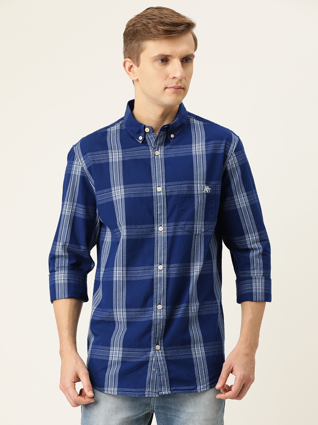 

Aeropostale Men Blue & White Regular Fit Checked Casual Shirt
