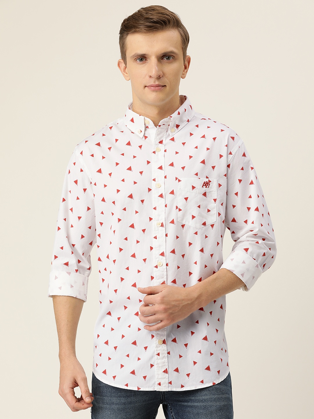 

Aeropostale Men White & Red Regular Fit Printed Casual Shirt