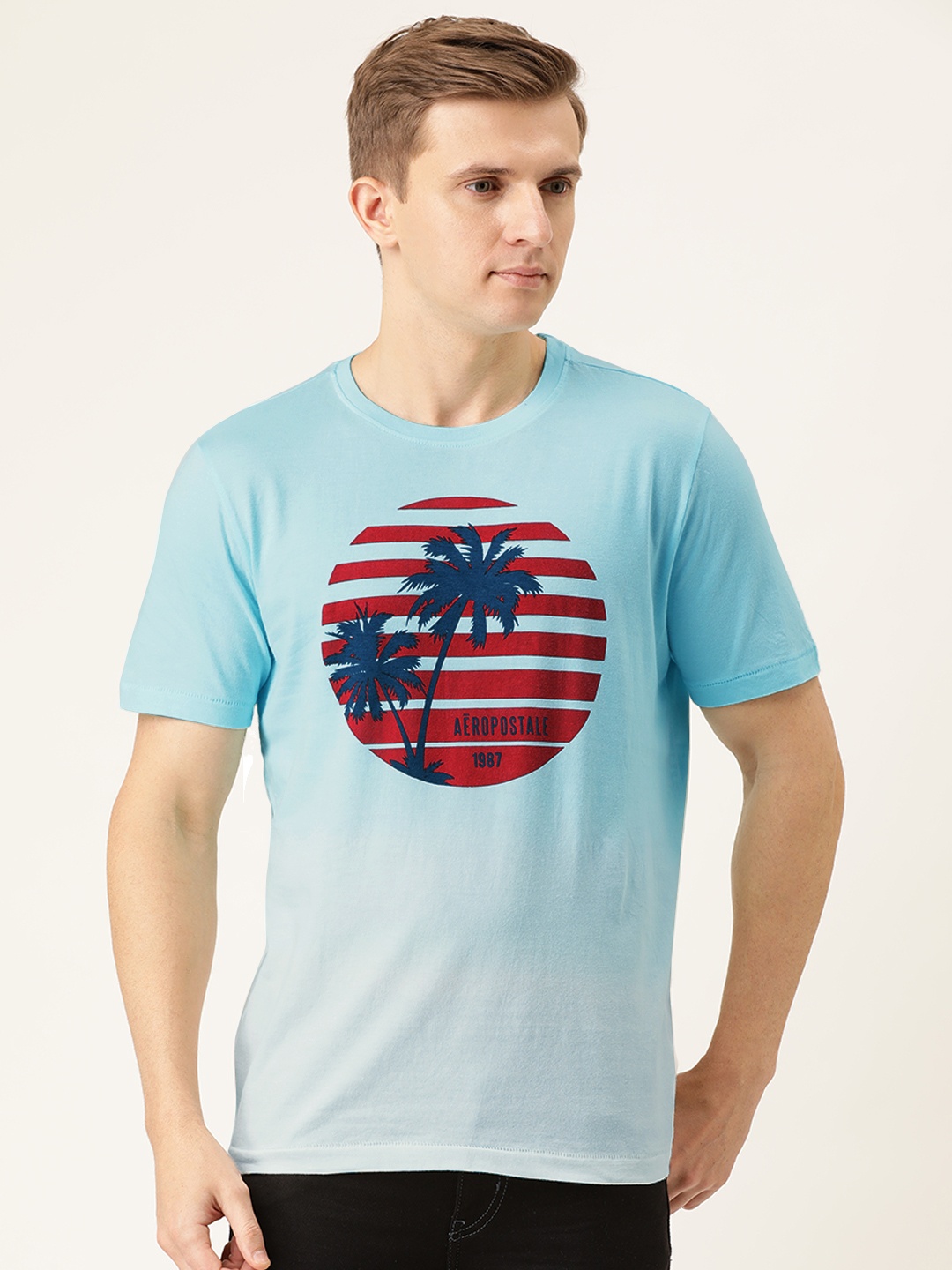 

Aeropostale Men Blue Printed Round Neck T-shirt