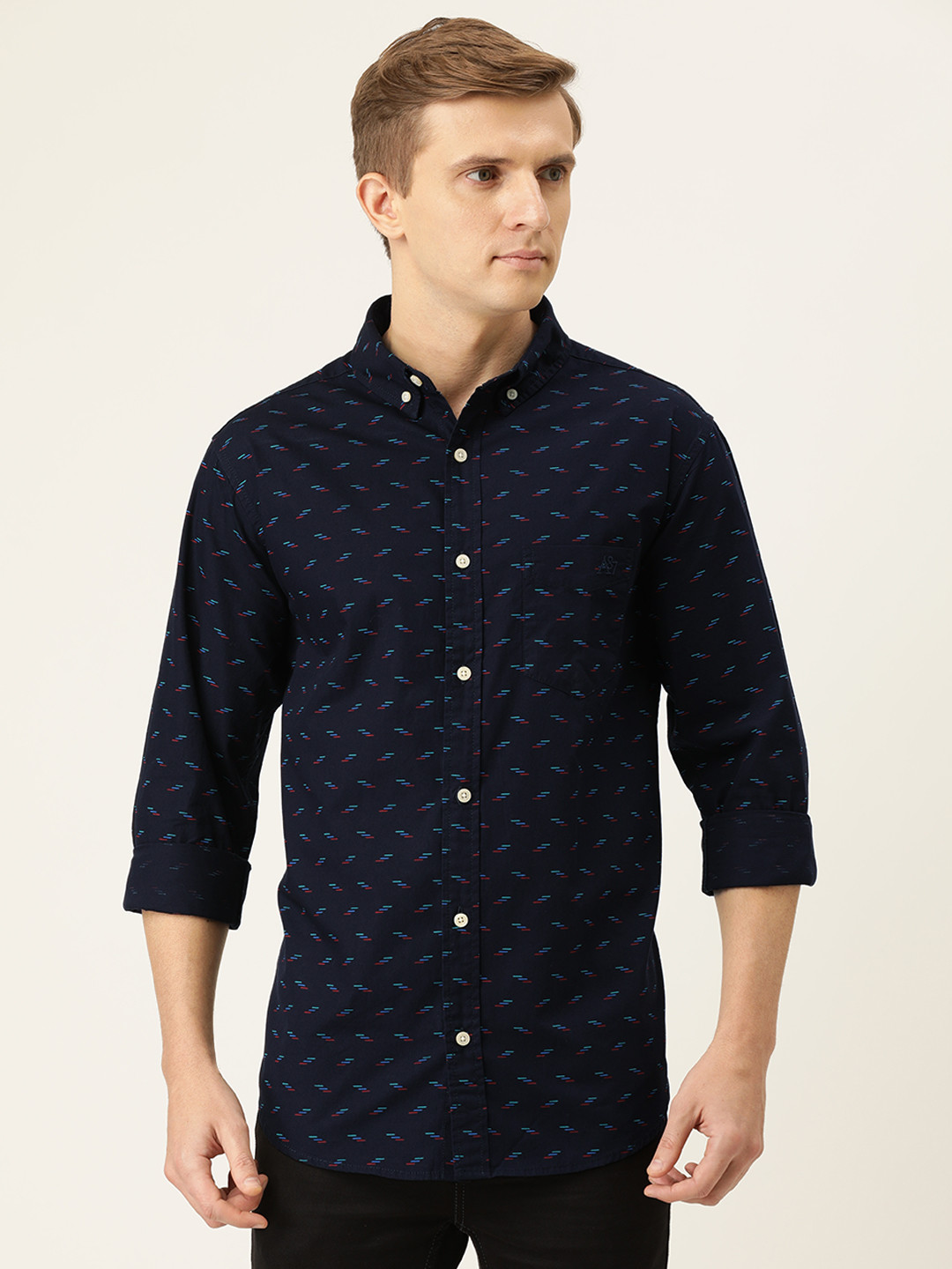 

Aeropostale Men Navy Blue Regular Fit Printed Casual Shirt