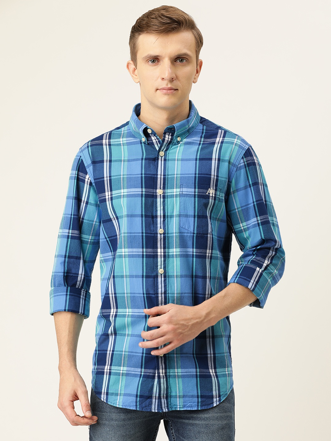 

Aeropostale Men Blue & White Regular Fit Checked Casual Shirt