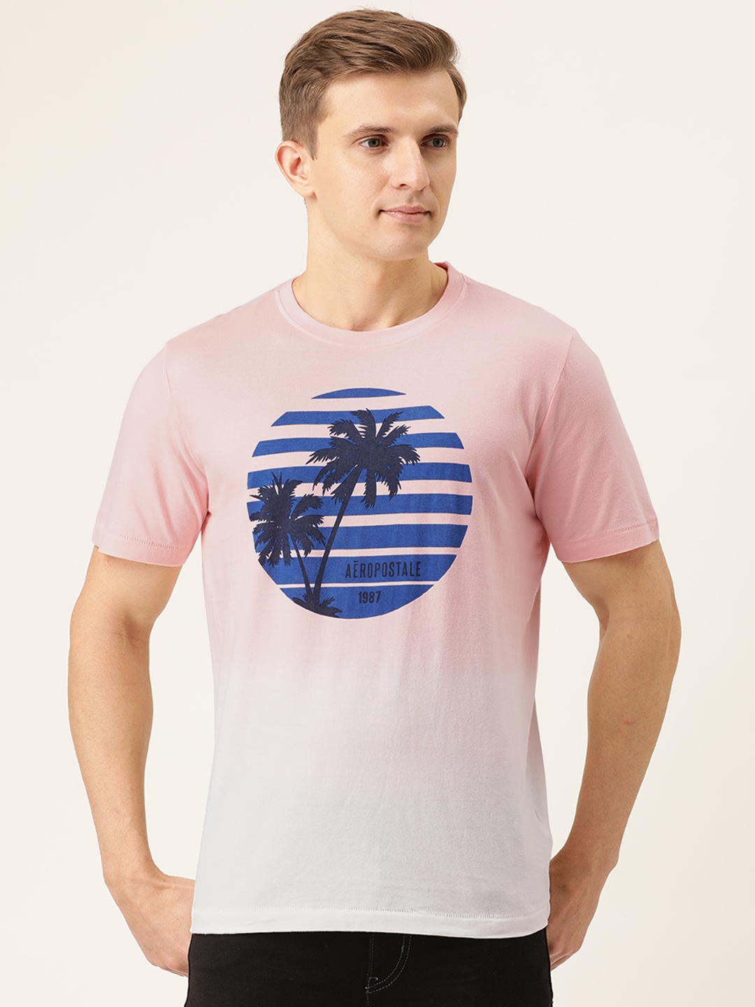 

Aeropostale Men Pink Printed Round Neck T-shirt