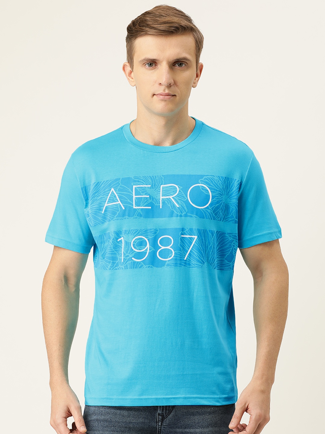 

Aeropostale Men Blue Printed Round Neck T-shirt