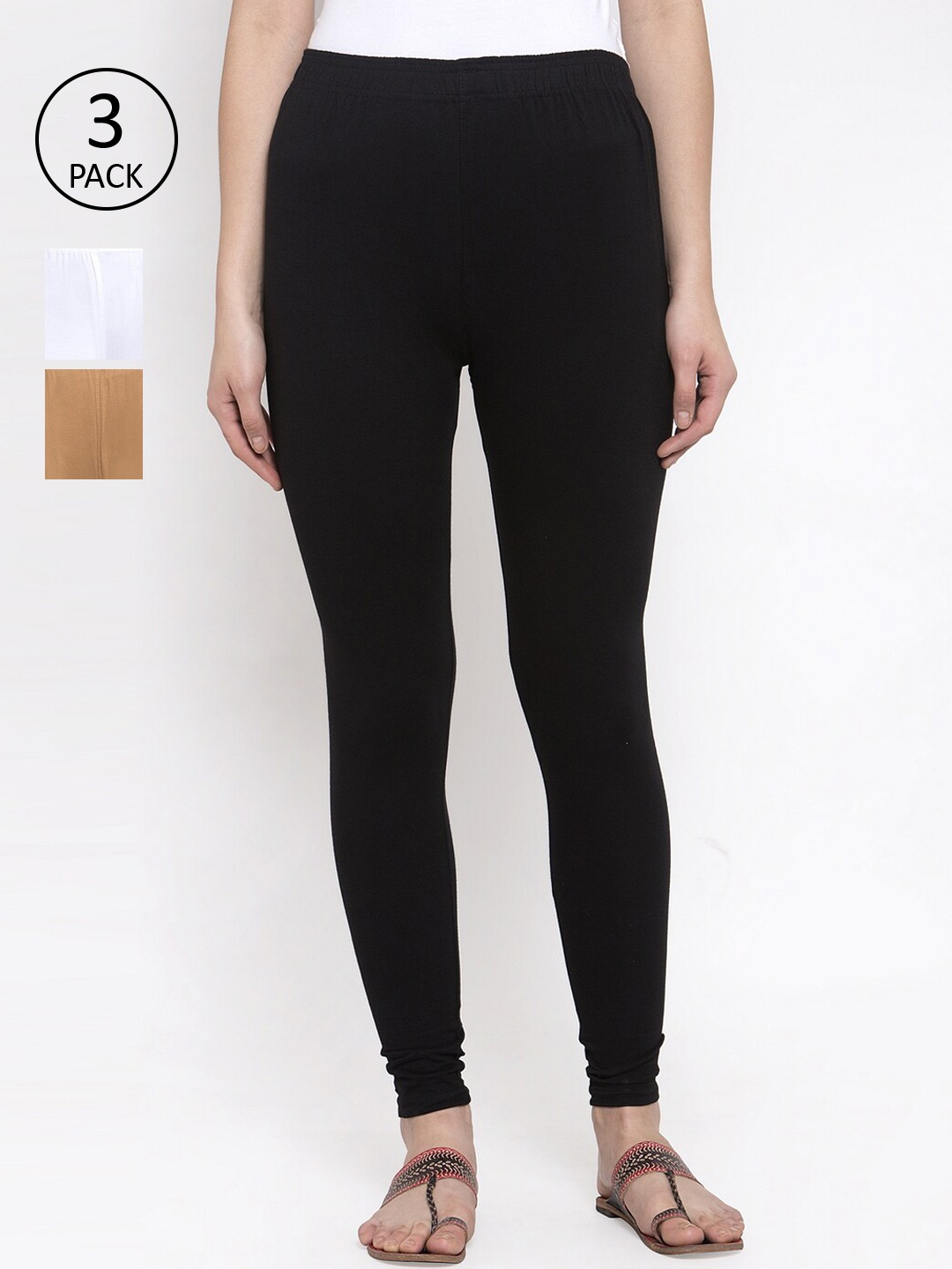 

TAG 7 Women Pack Of 3 Solid Leggings, Black
