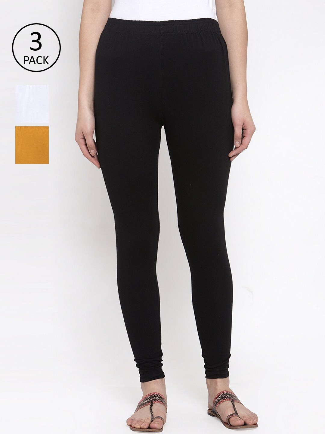 

TAG 7 Women Pack Of 3 Solid Leggings, Black