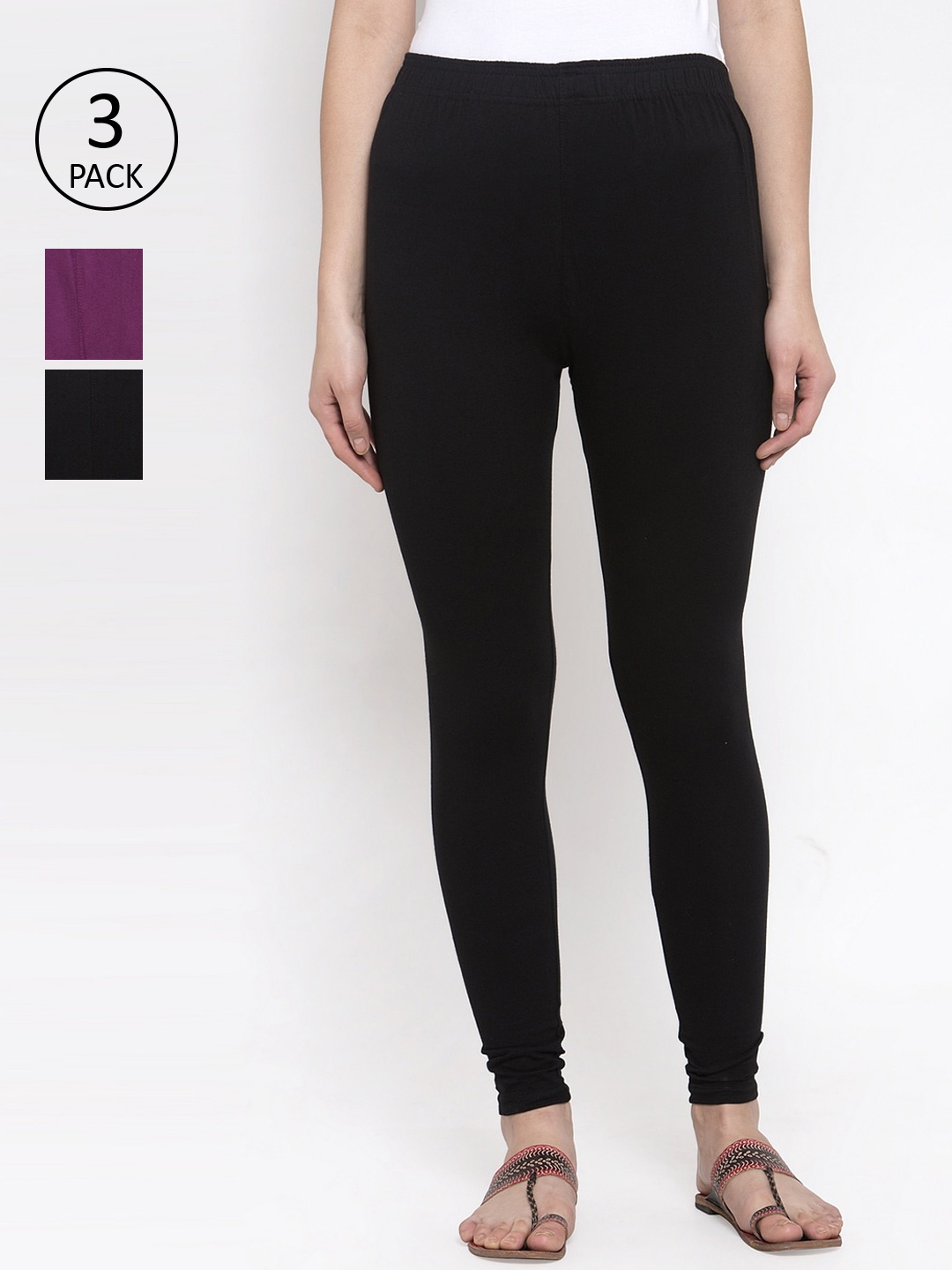 

TAG 7 Women Pack Of 3 Solid Leggings, Black