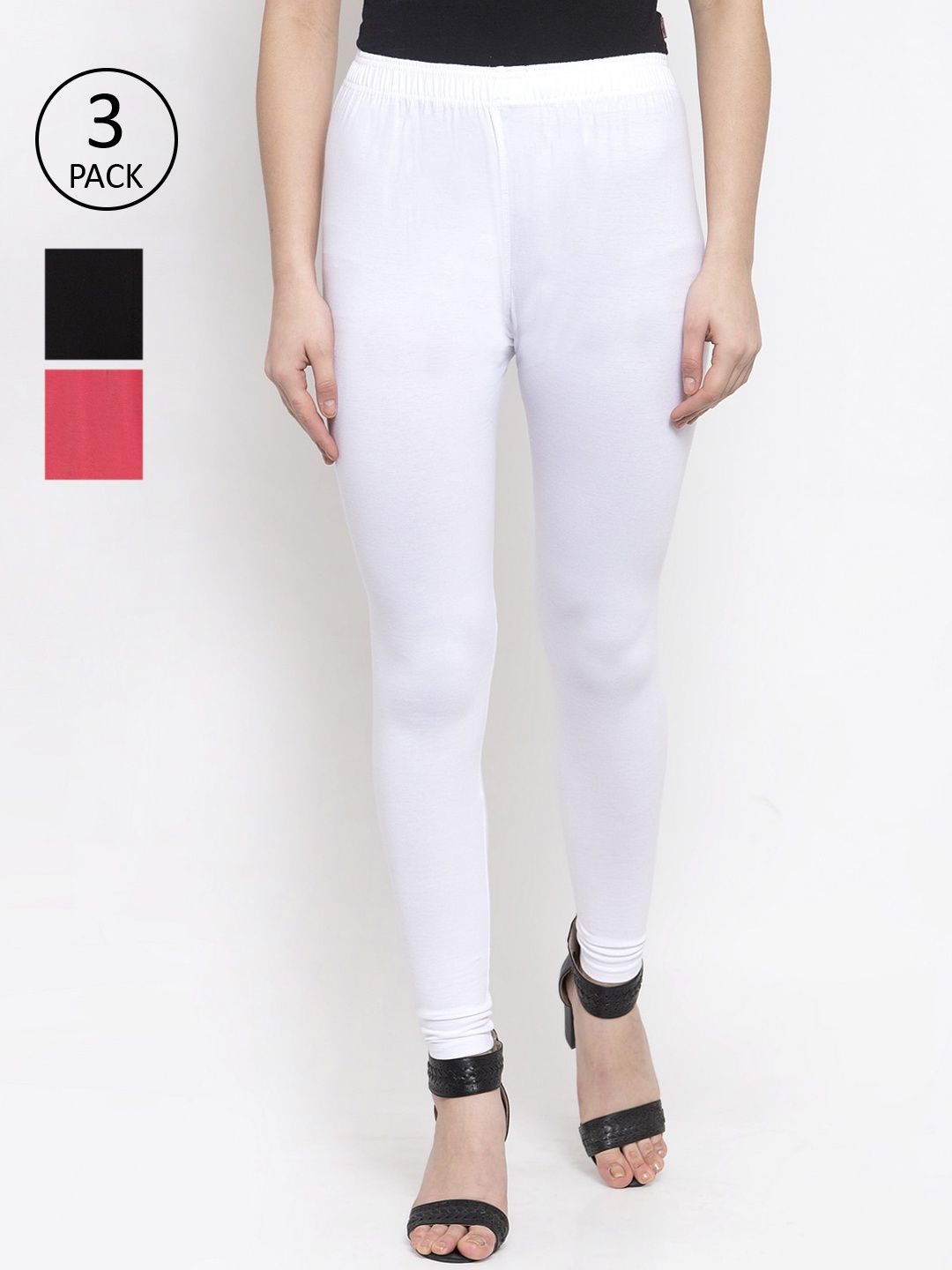 

TAG 7 Women Pack Of 3 Solid Churidar-Length Leggings, Black