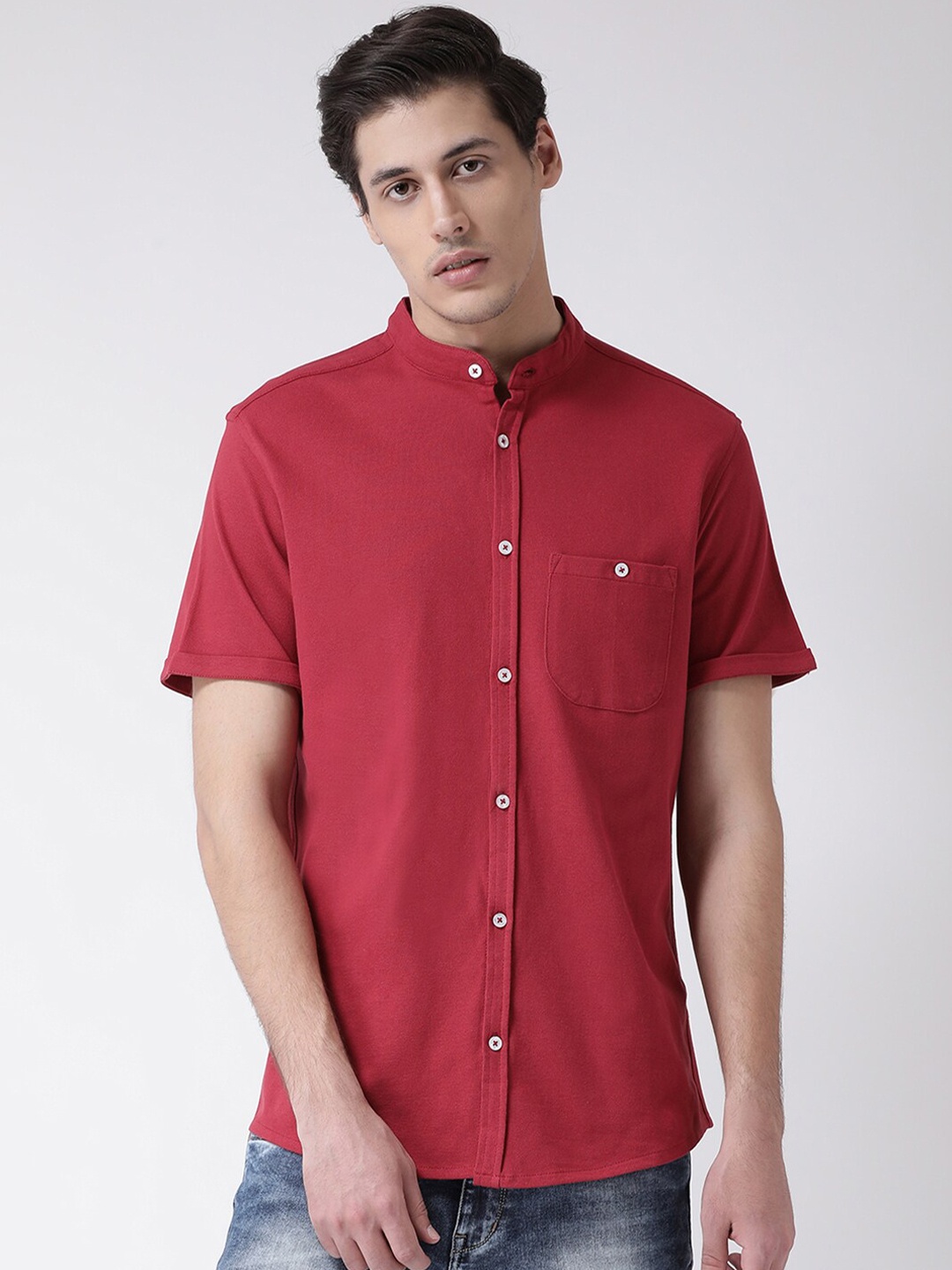 

Club York Men Red Regular Fit Solid Casual Shirt