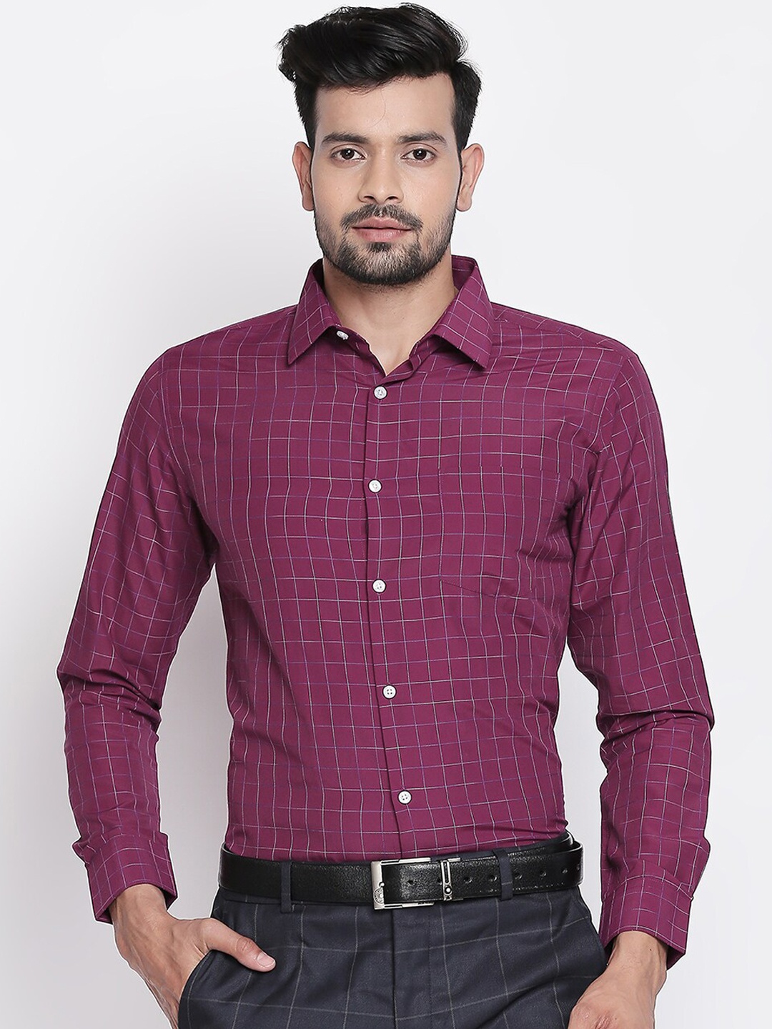 

RICHARD PARKER by Pantaloons Men Magenta Slim Fit Checked Formal Shirt