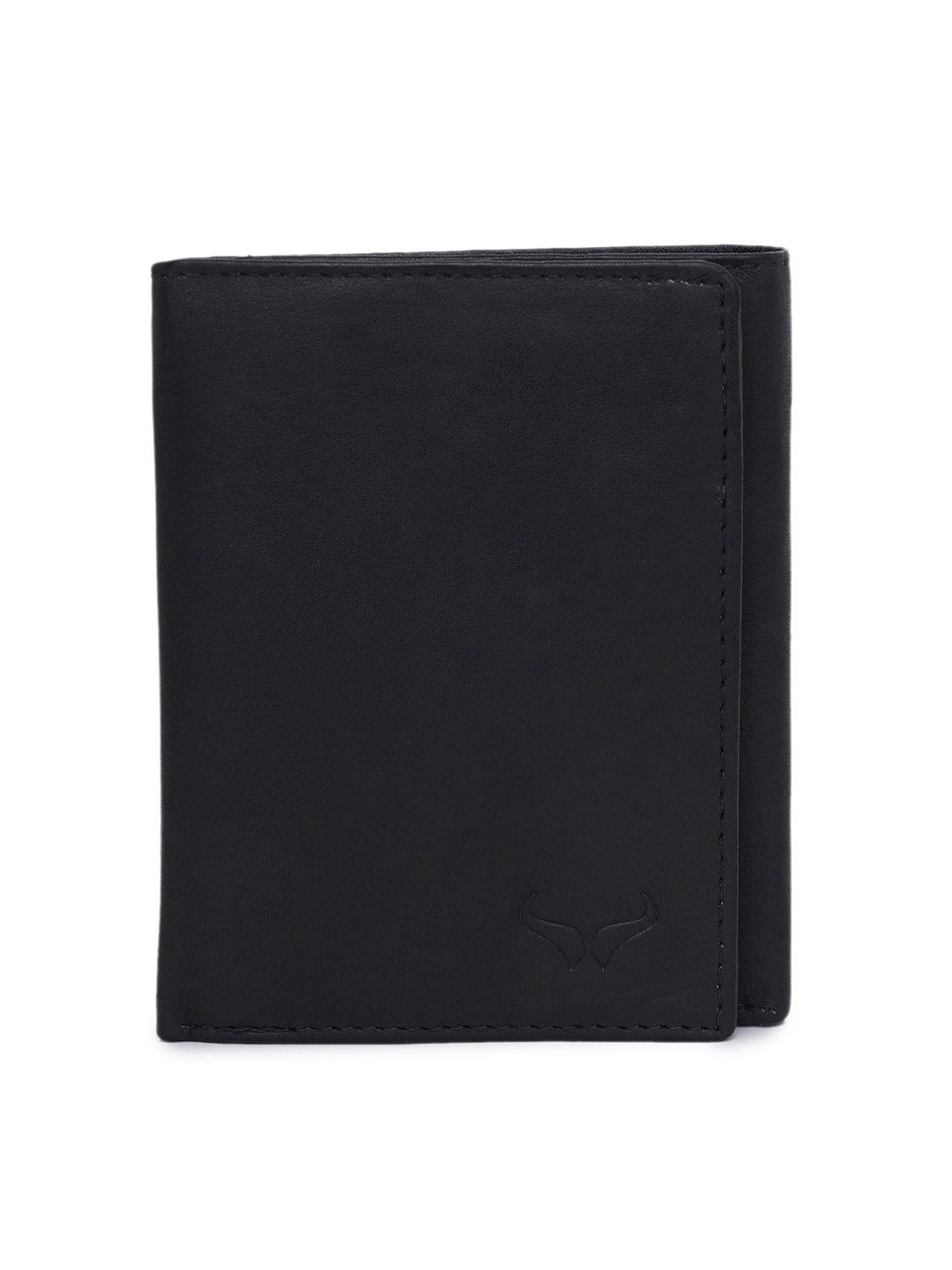 

Bern Men Black Solid Leather Three Fold Wallet