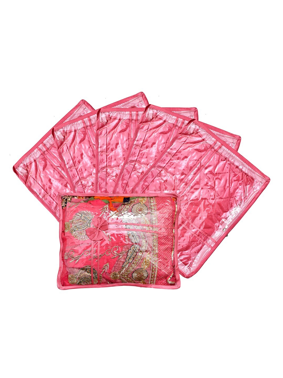 

Kuber Industries Set Of 6 Pink Solid Single Packing Saree Cover Organizer