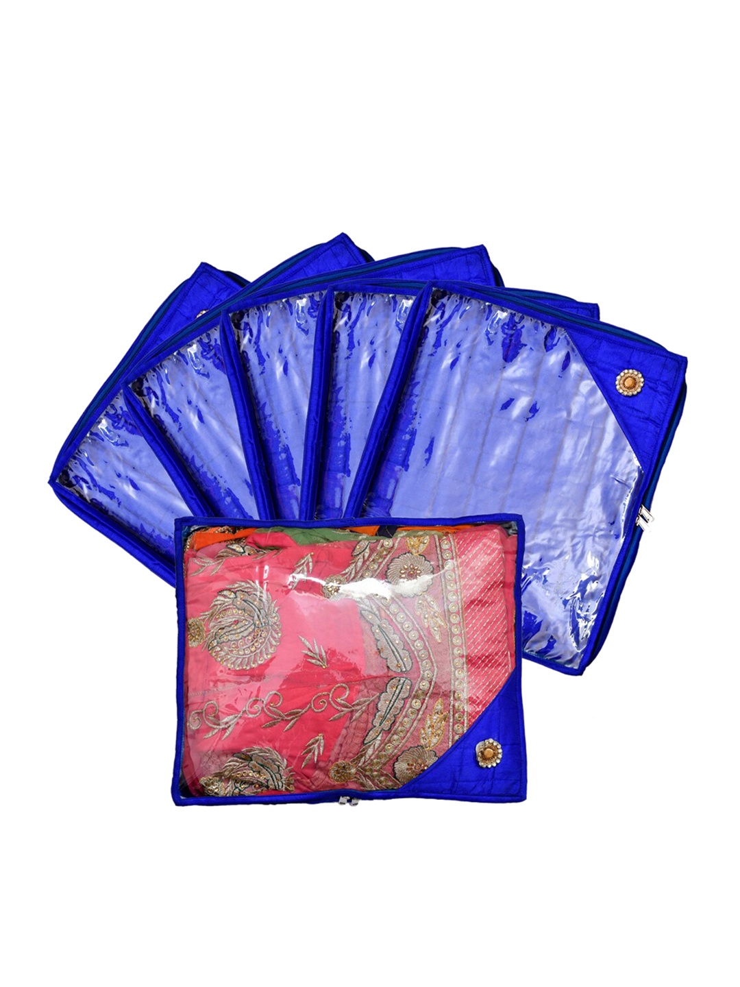 

Kuber Industries Set Of 6 Blue & Transparent Solid Single Packing Saree Cover Organizers