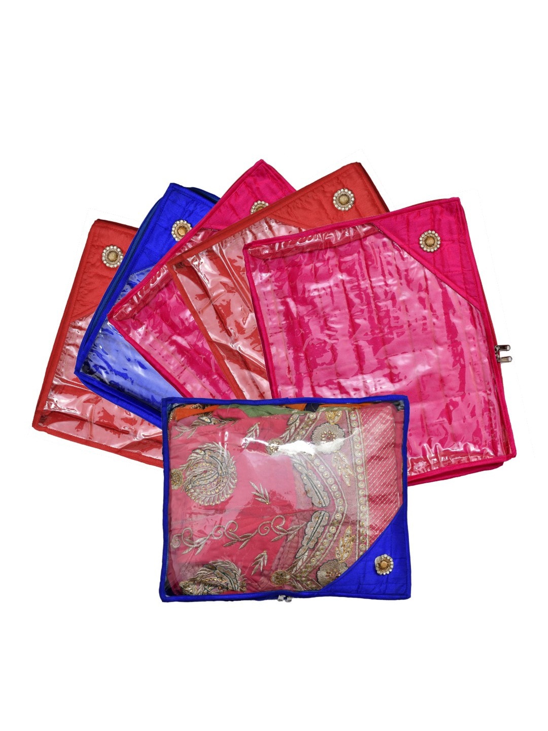 

Kuber Industries Set Of 6 Solid Silk Single Packing Saree Cover Organizers, Red