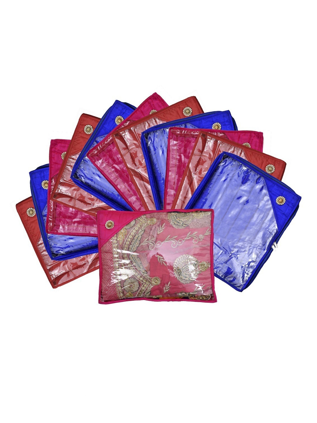 

Kuber Industries Set Of 12 Solid Silk Single Packing Saree Cover Organizers, Red