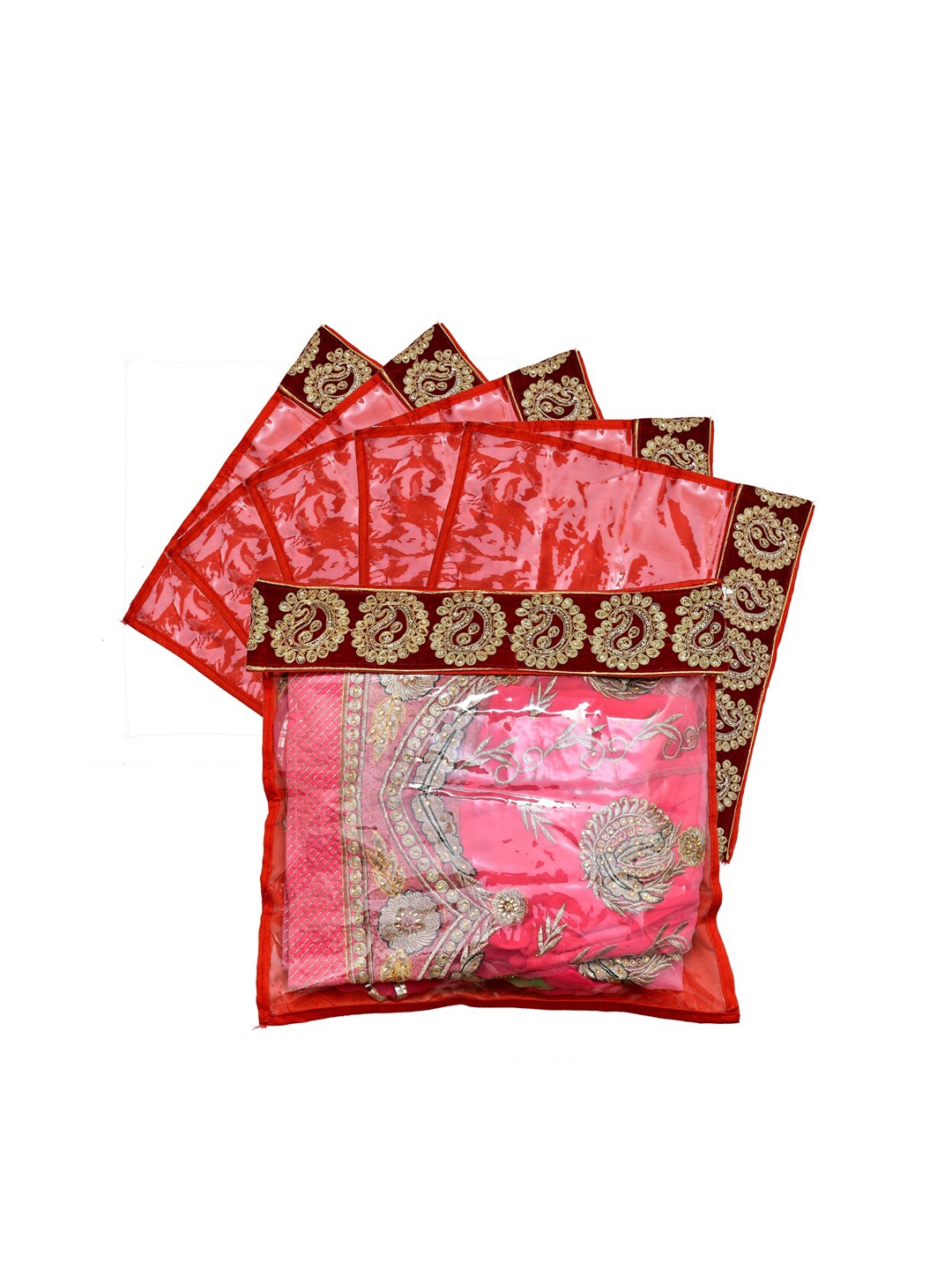 

Kuber Industries Set Of 6 Maroon Zari Border Flip Single Packing Saree Cover Organizers