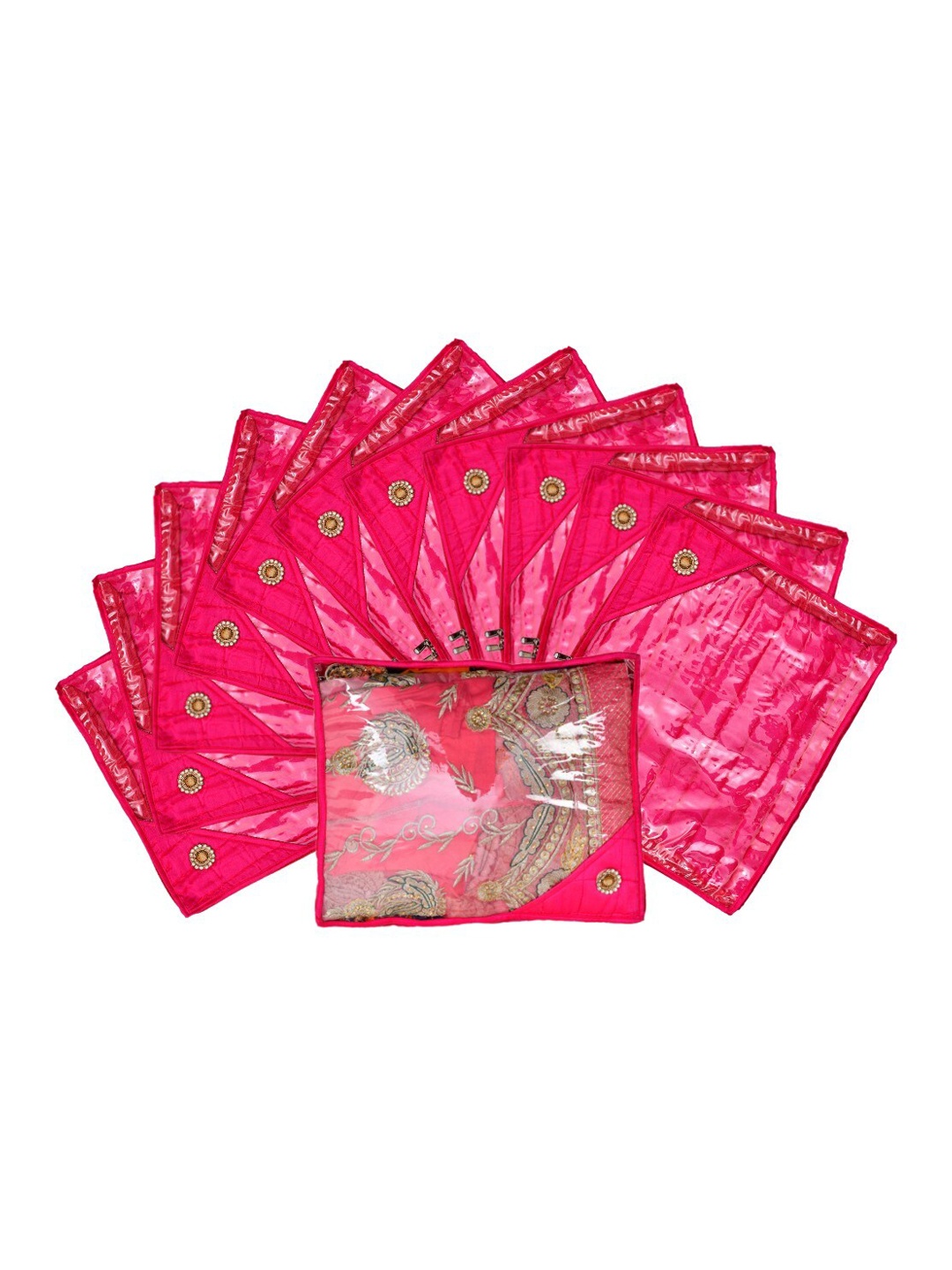 

Kuber Industries Set Of 12 Pink & Transparent Solid Single Packing Saree Cover Organizers