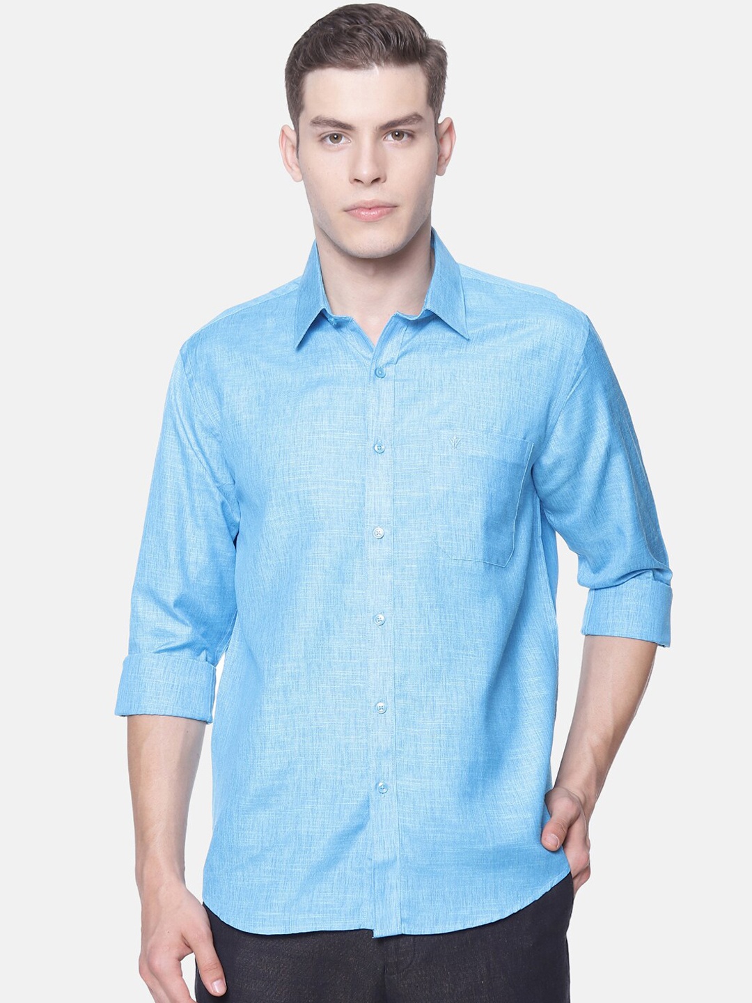 

Ramraj Men Turquoise Blue Original Regular Fit Solid Formal Shirt