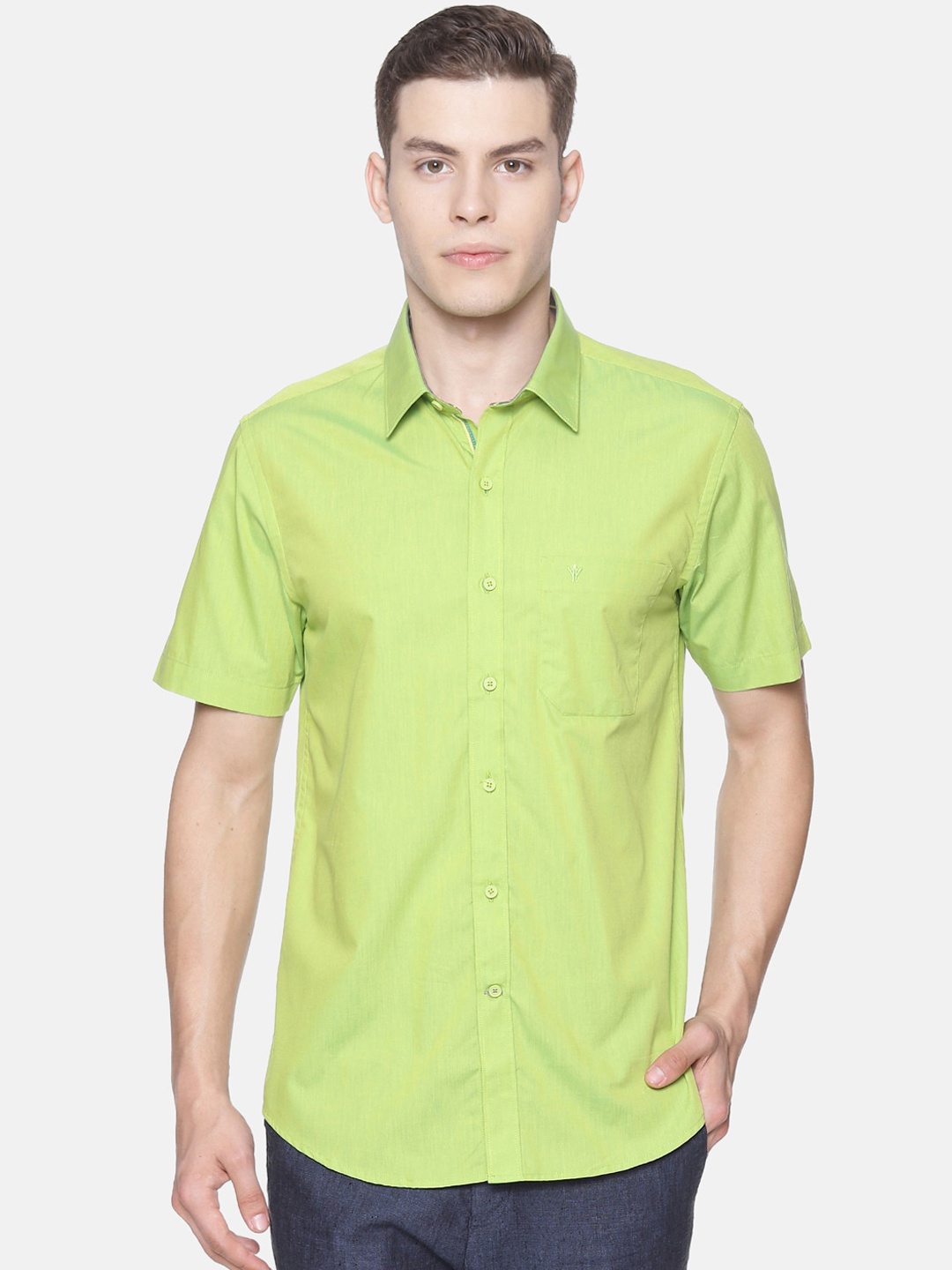 

Ramraj Men Lime Green Smart Slim Fit Solid Formal Shirt