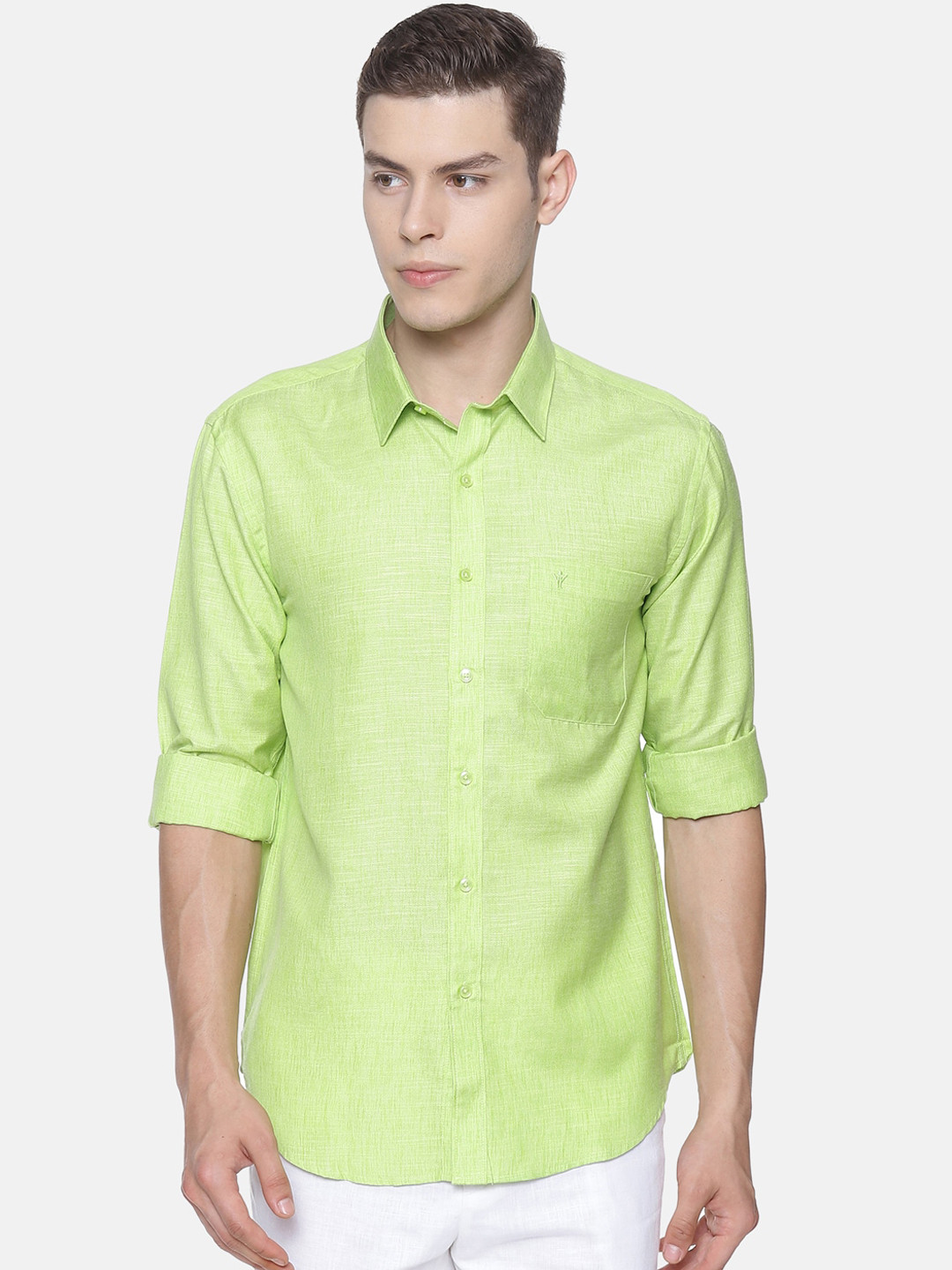 

Ramraj Men Lime Green Original Regular Fit Solid Formal Shirt