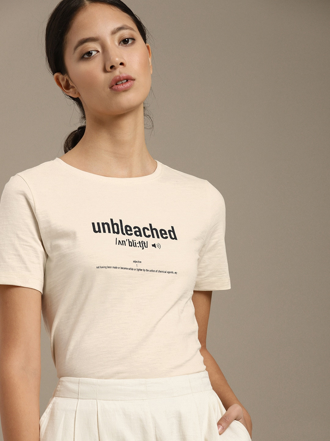

ether Kora Collection Women Off-White Sustainable Unbleached Fabric Sustainable Pure Cotton T-shirt