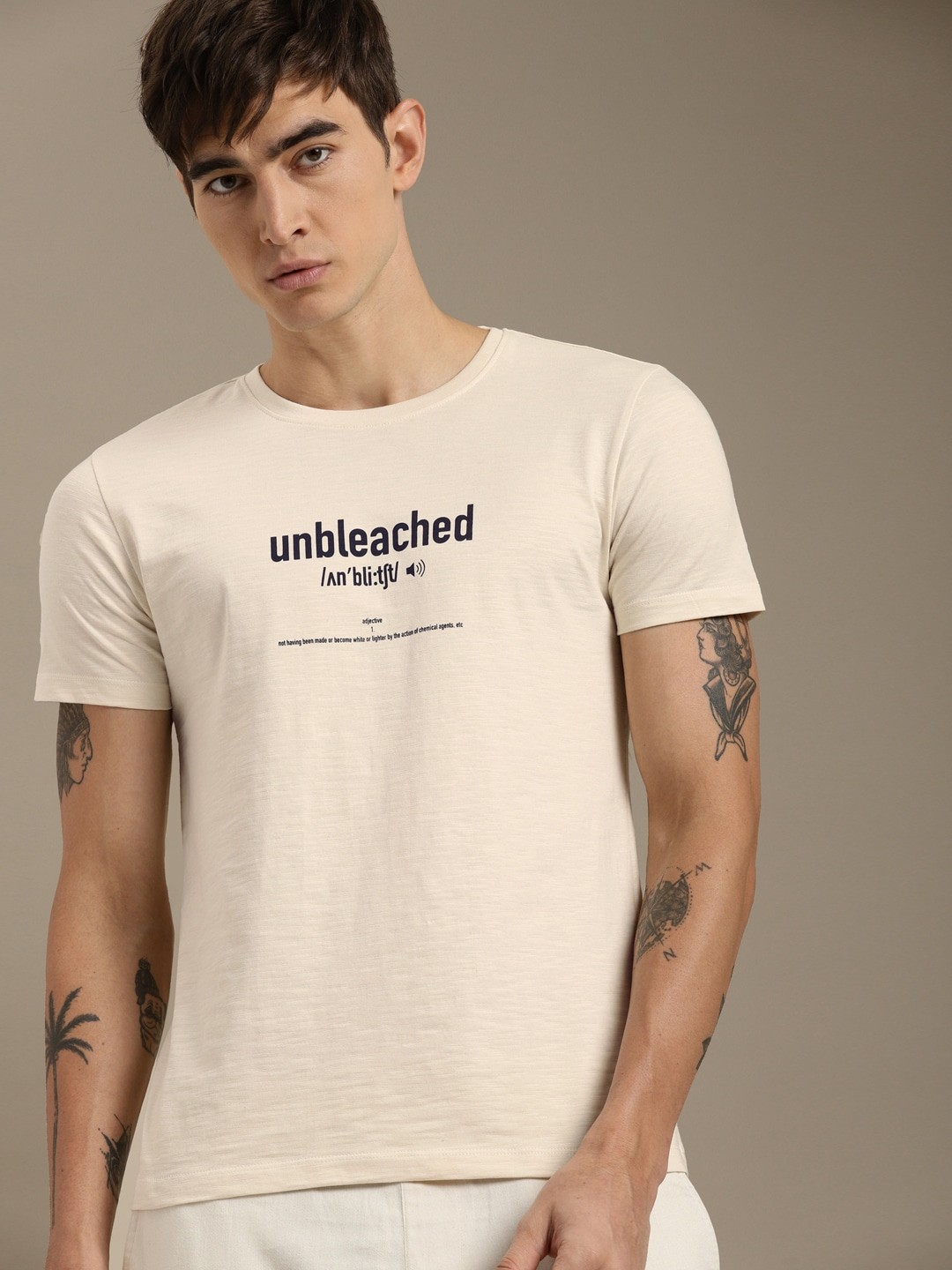 

ether Kora Collection Off-White Printed Sustainable Unbleached Fabric Sustainable Pure Cotton T-shirt