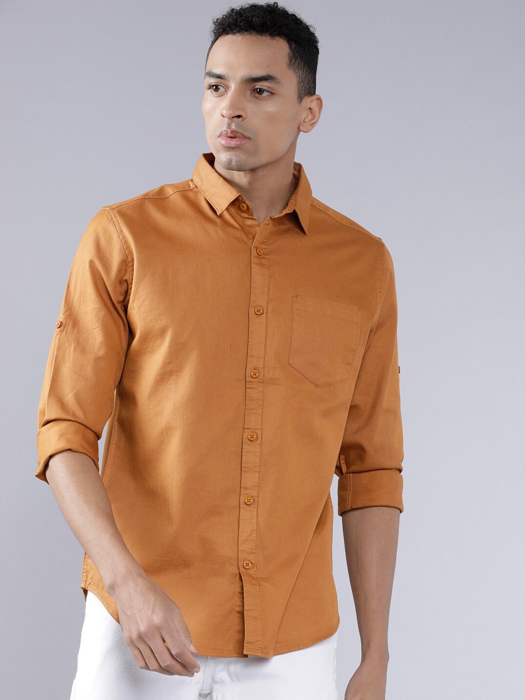 

HIGHLANDER Men Orange Slim Fit Solid Casual Shirt