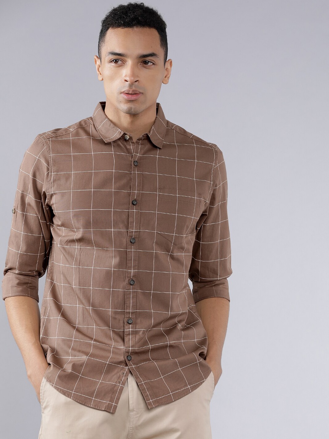 

HIGHLANDER Men Brown Slim Fit Checked Casual Shirt