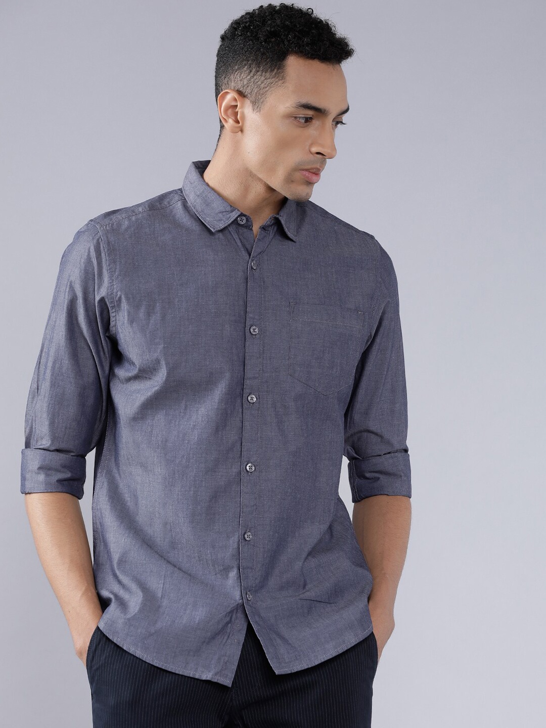 

HIGHLANDER Men Blue Slim Fit Solid Casual Shirt