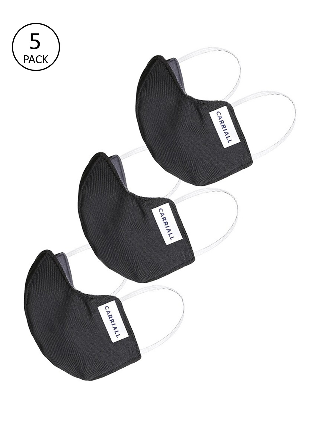 

CARRIALL Unisex Black Pack Of 3 3-Ply Reusable Cloth Masks