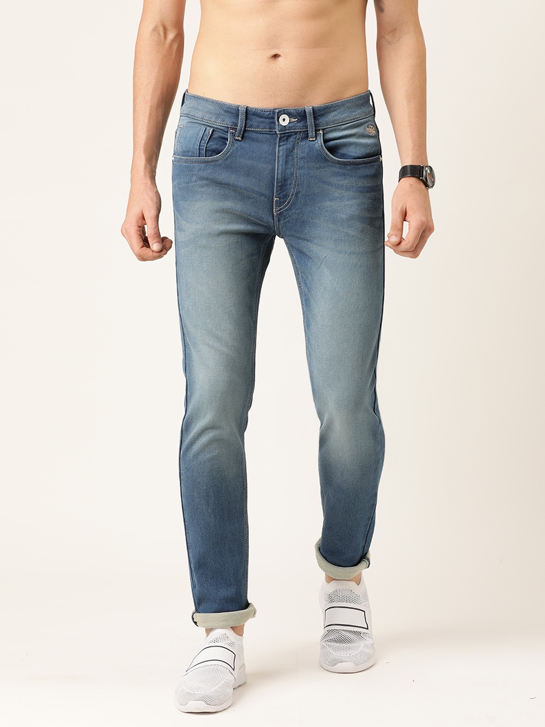

Flying Machine Men Blue Slim Tapered Fit Michael Mid-Rise Clean Look Stretchable Jeans