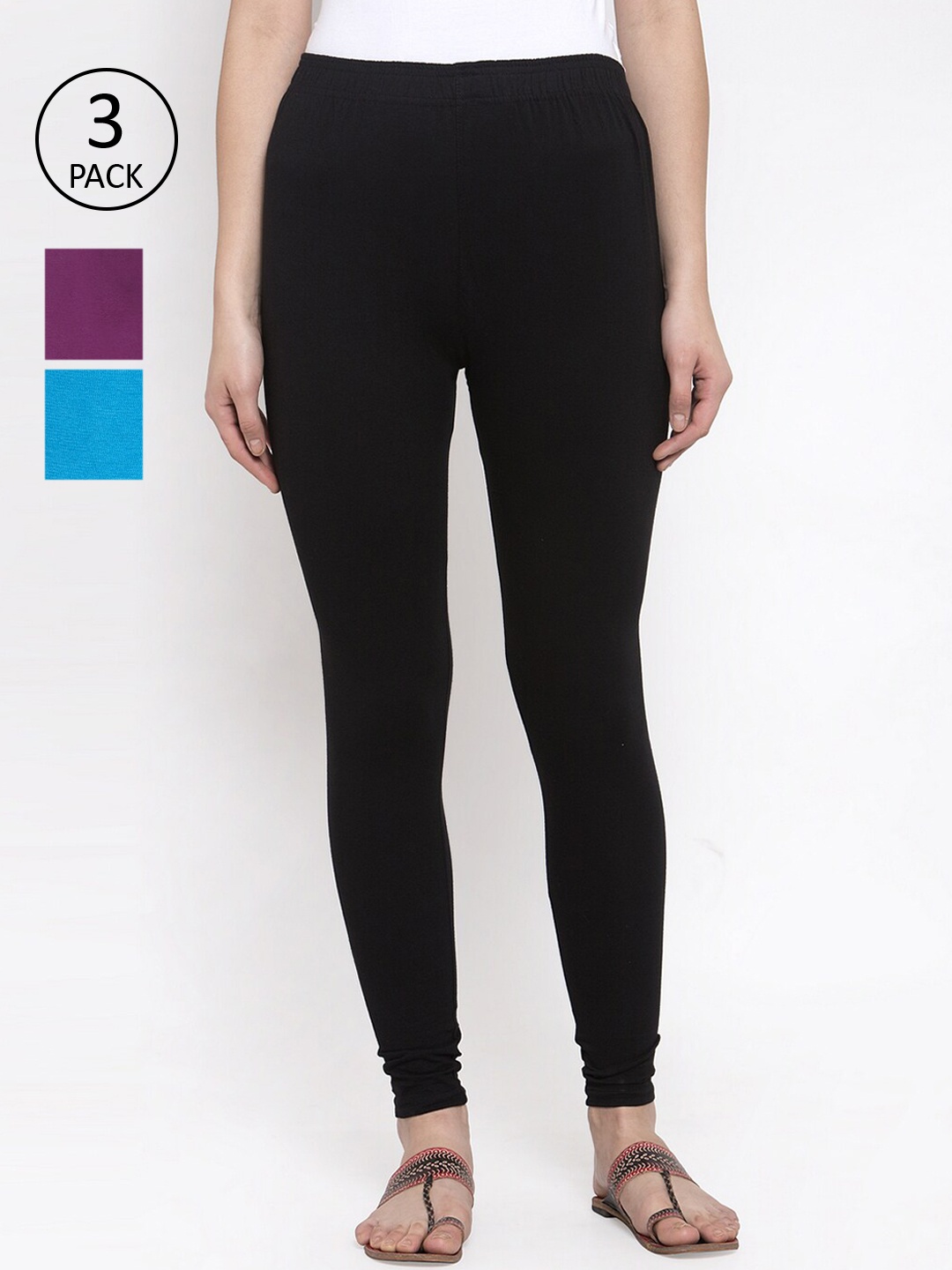 

TAG 7 Women Pack Of 3 Solid Leggings, Black