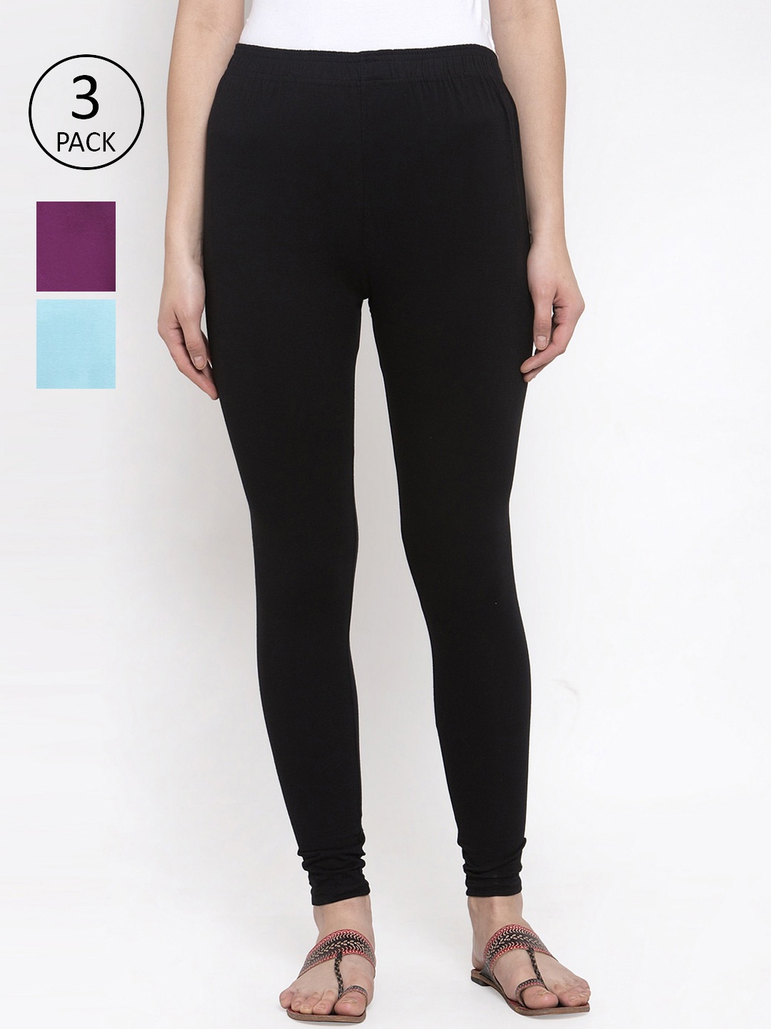 

TAG 7 Women Pack Of 3 Solid Leggings, Black