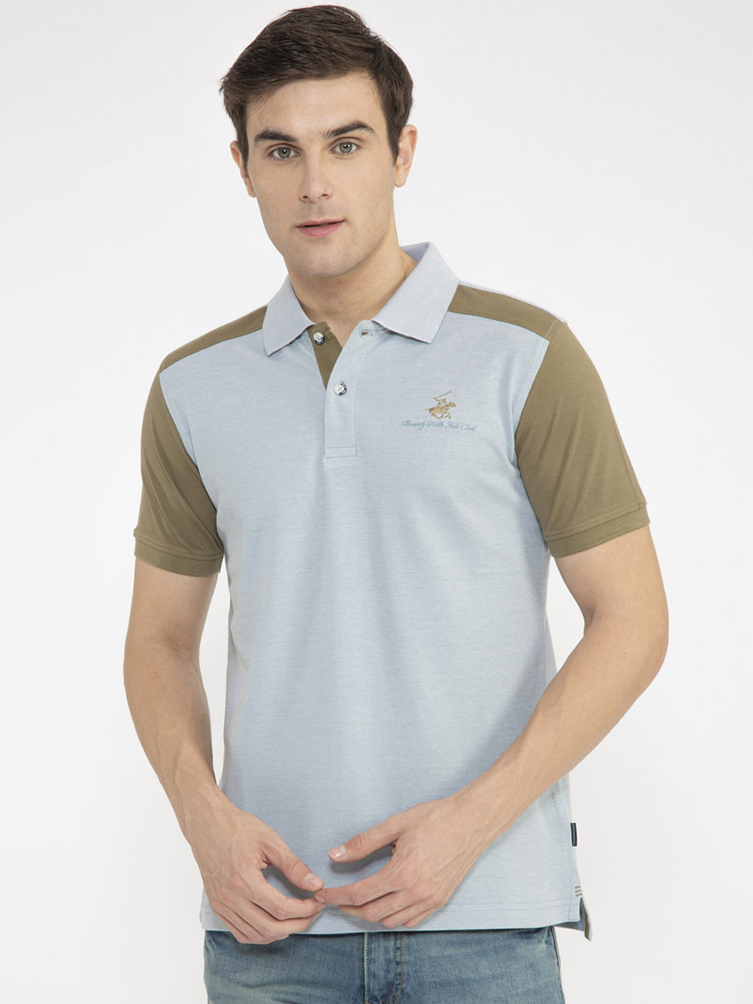 

Beverly Hills Polo Club Men Blue Solid Polo Collar T-shirt