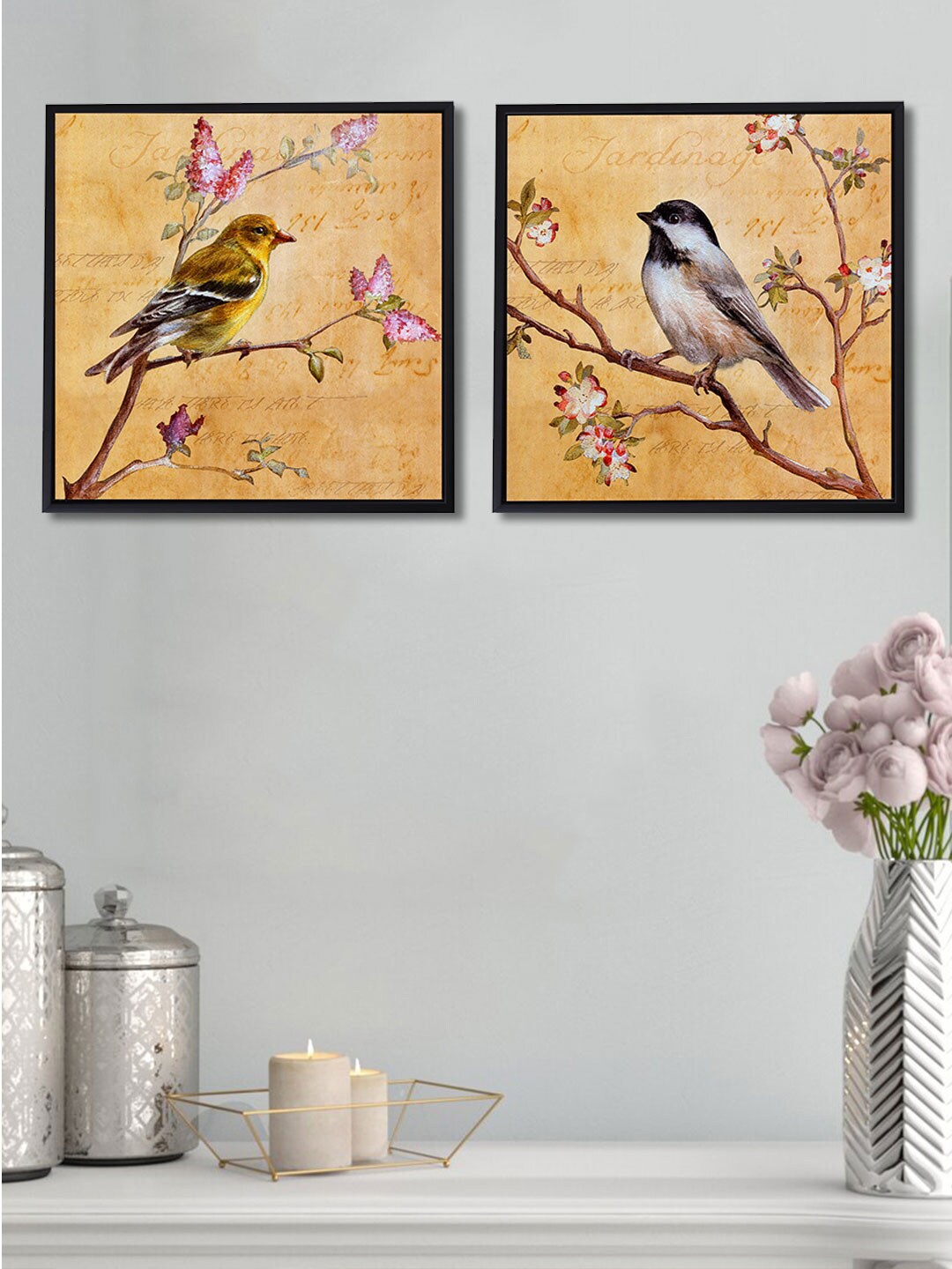 

Art Street Set Of 2 Brown & Grey Humming Birds Framed Canvas Wall Art