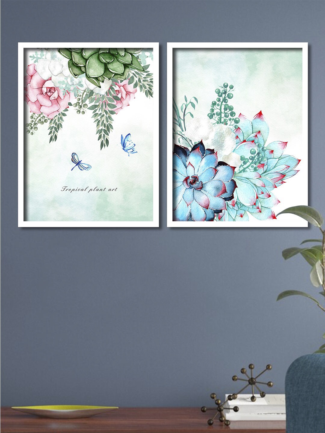 

Art Street Set Of 2 Blue & Green Flowers Framed Canvas Wall Art