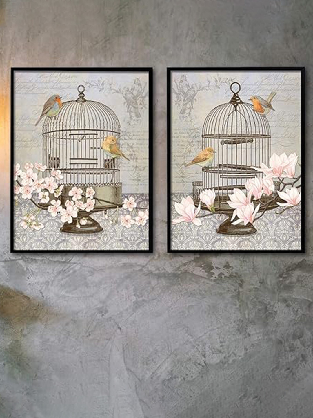 

Art Street Set Of 2 Multicoloured Sparrow & Cage Framed Canvas Wall Art, Multi