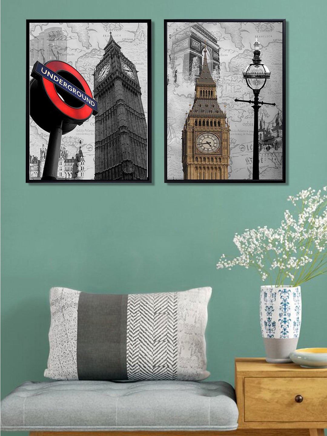 

Art Street Set Of 2 Grey & Black Clock Tower Framed Canvas Wall Art