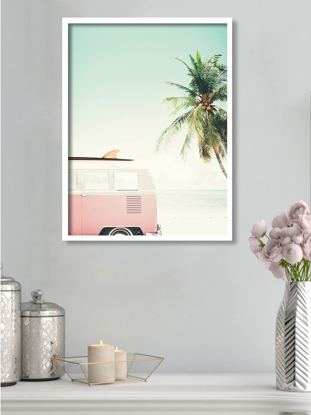 

Art Street White & Pink Beach Bus Matte Printed Wall Art