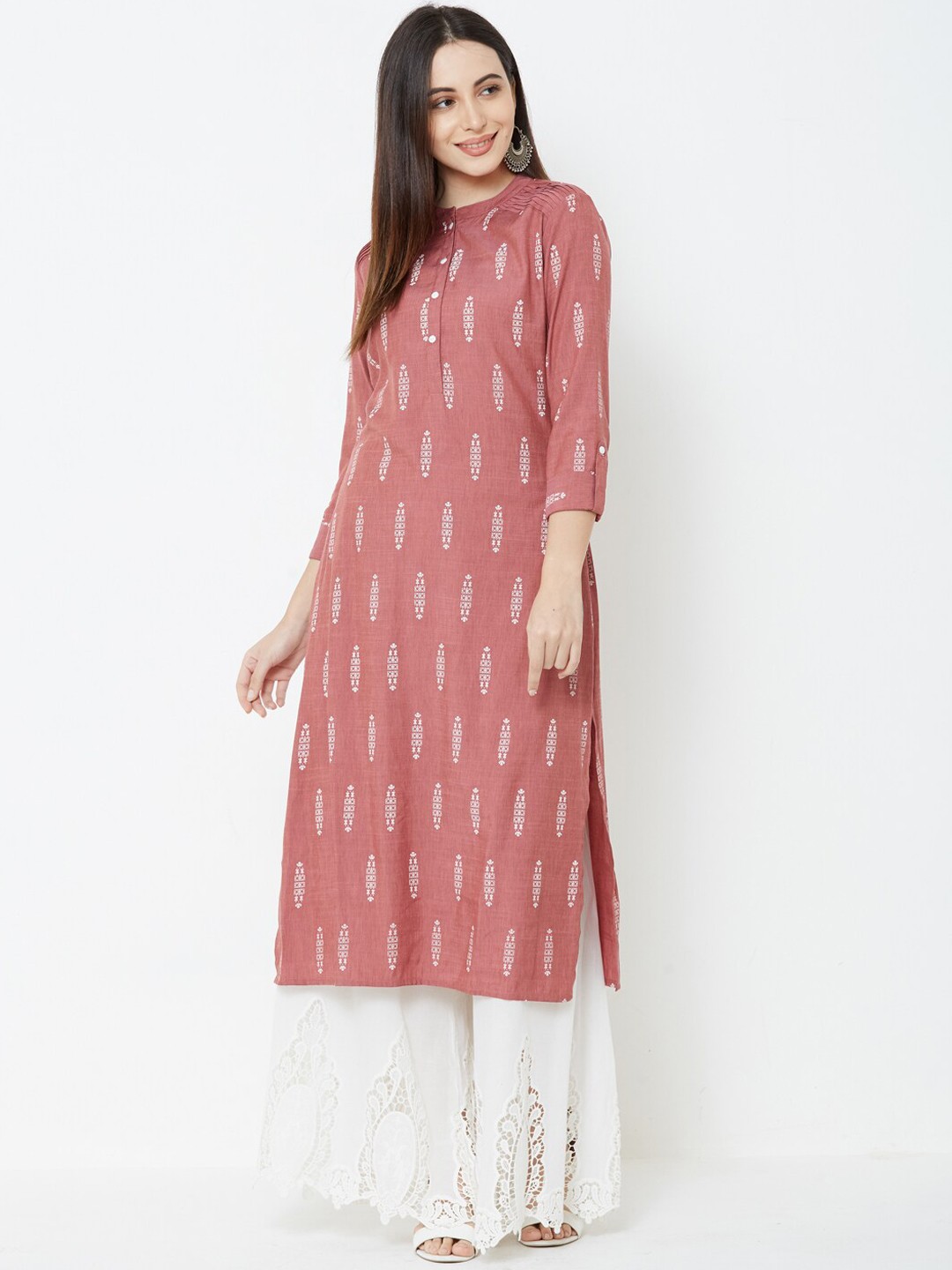 

FASHOR Women Brown Printed Straight Kurta